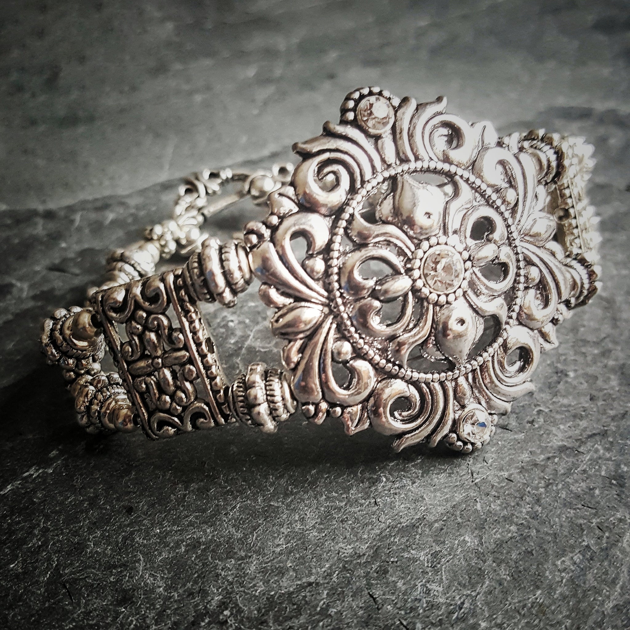 Silver Shield Bracelet Rhinestone Bridal Jewelry