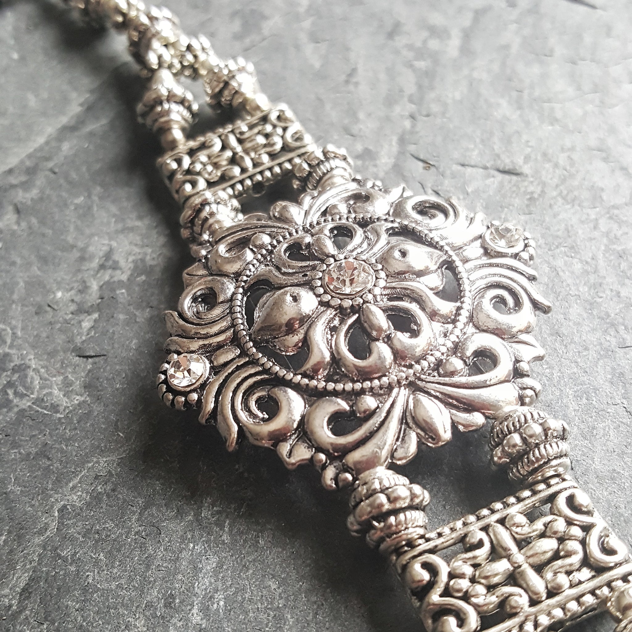 Silver Shield Bracelet Rhinestone Bridal Jewelry - DRAVYNMOOR
