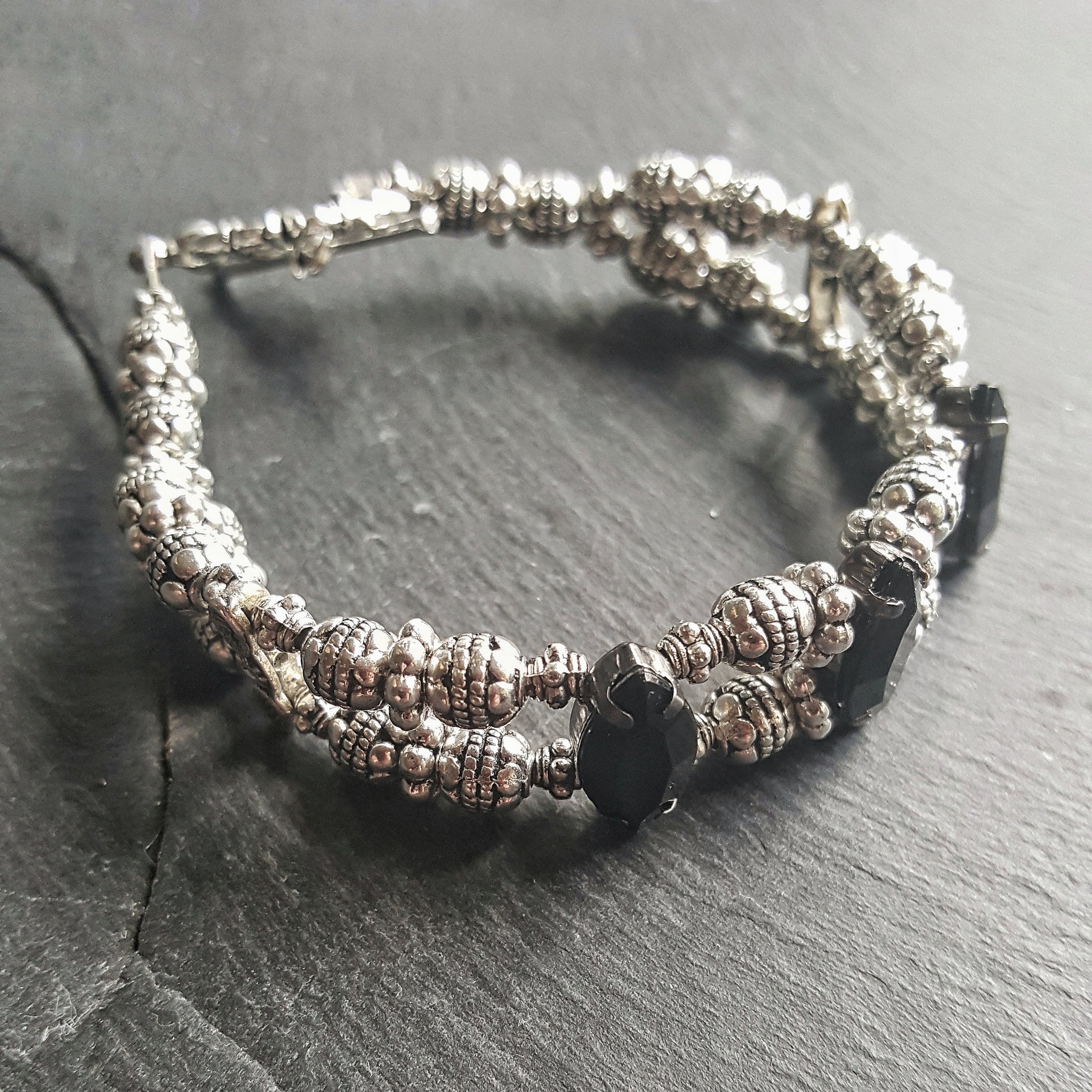 Black Marquise Rhinestone Gothic Bracelet - Victorian Jewelry - DRAVYNMOOR