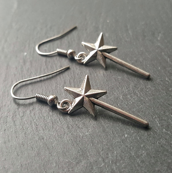 Magic Wand Silver Earrings Gifts for Dreamers - DRAVYNMOOR