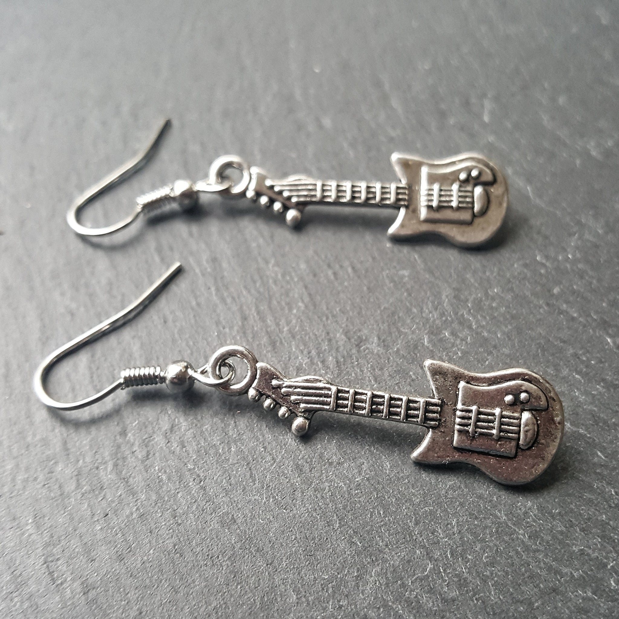 Silver Guitar Earrings Gift Idea for Guitarist - DRAVYNMOOR
