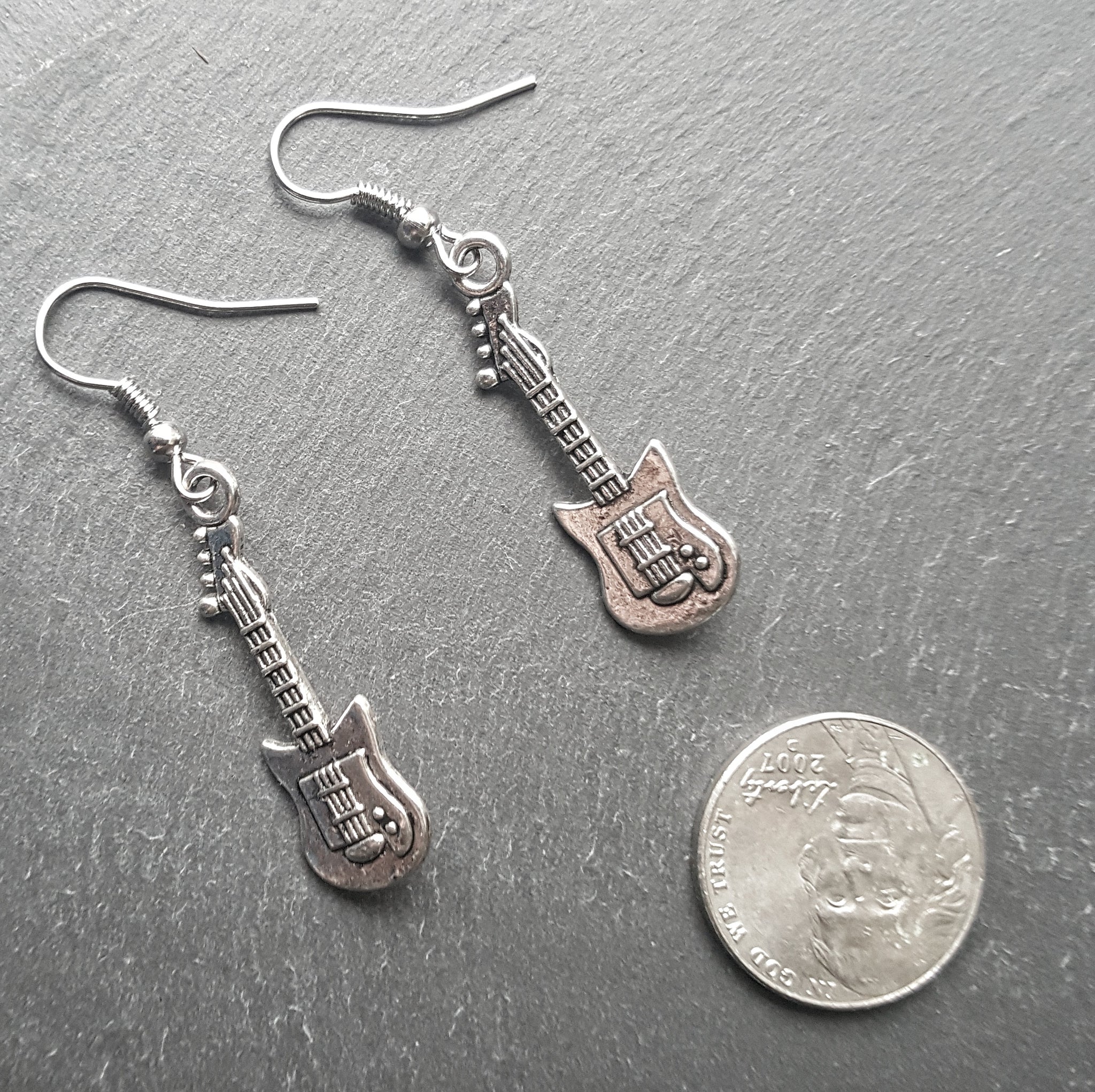 Silver Guitar Earrings Gift Idea for Guitarist - DRAVYNMOOR