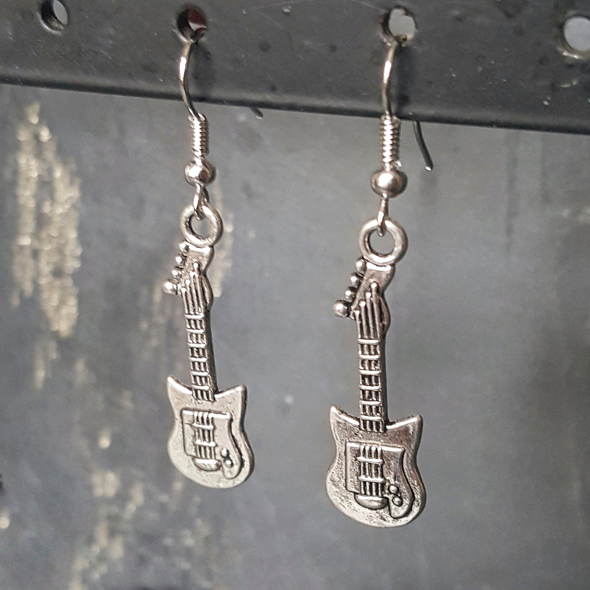 Silver Guitar Earrings Gift Idea for Guitarist - DRAVYNMOOR