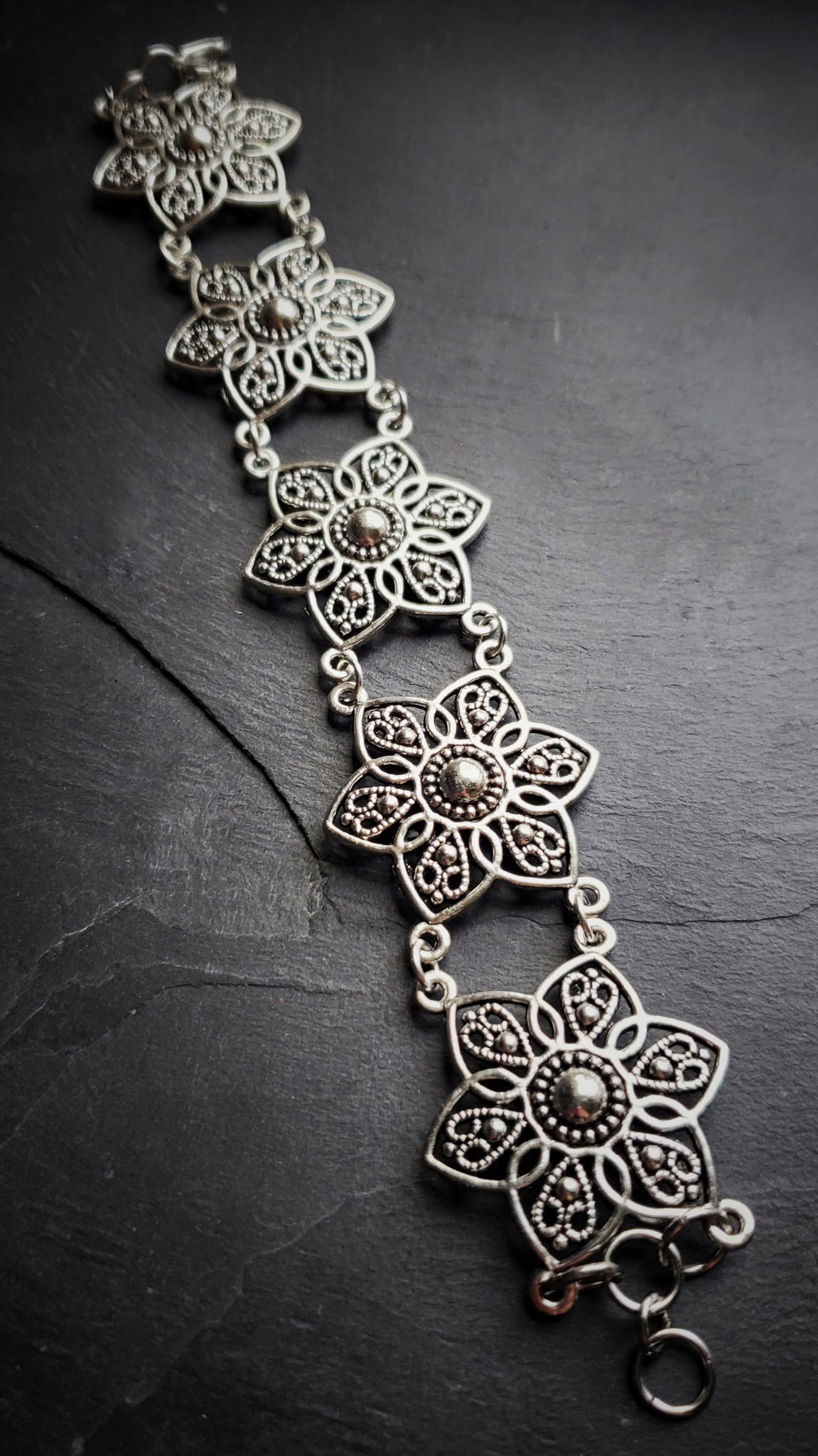 Silver Flower Link Bracelet Renaissance Festival Jewelry
