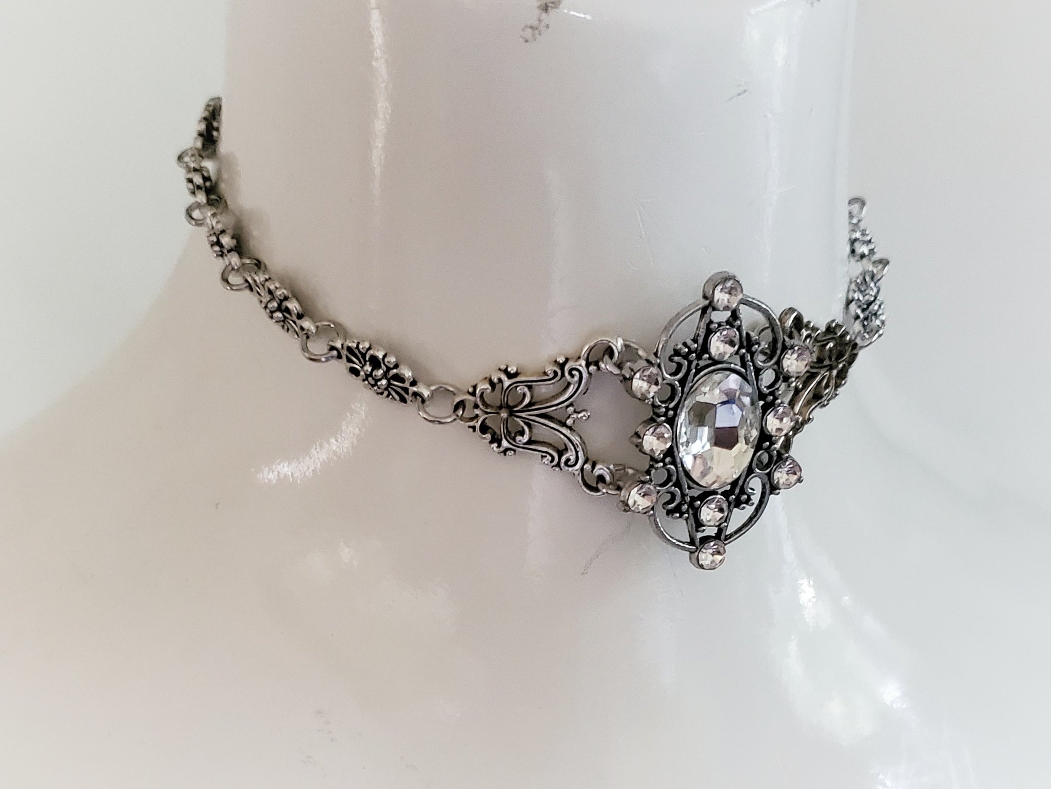 Neo Victorian Choker Necklace Rhinestone Bridal Jewelry