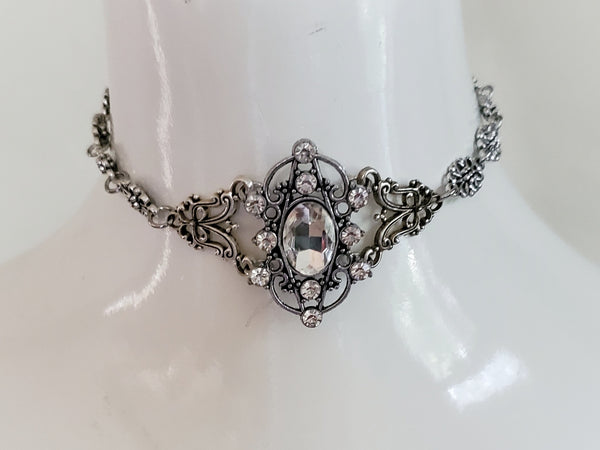 Neo Victorian Choker Necklace Rhinestone Bridal Jewelry