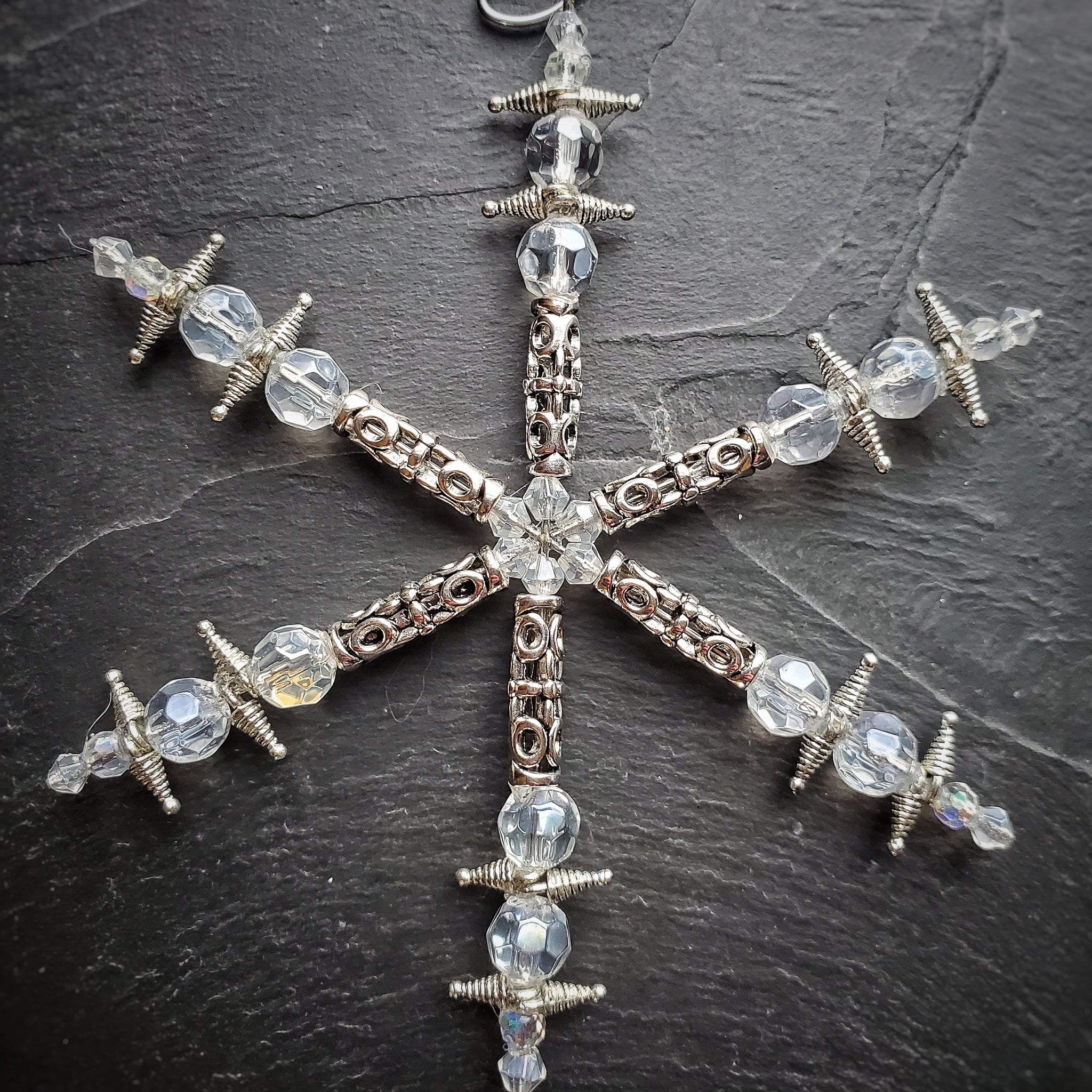 Silver and Crystal Snowflake Ornament Handmade Gift