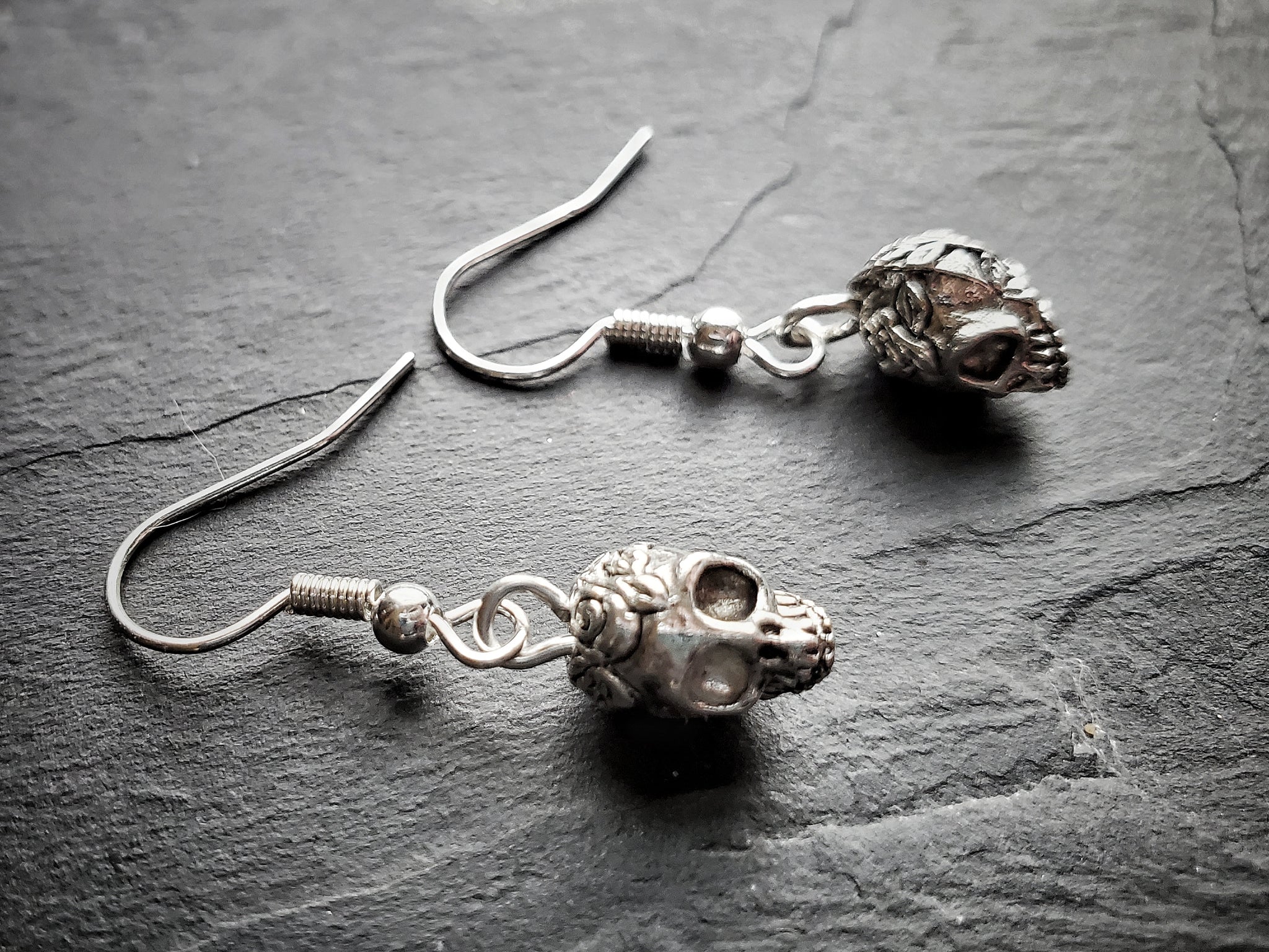 Silver Skull Earrings Goth Jewelry