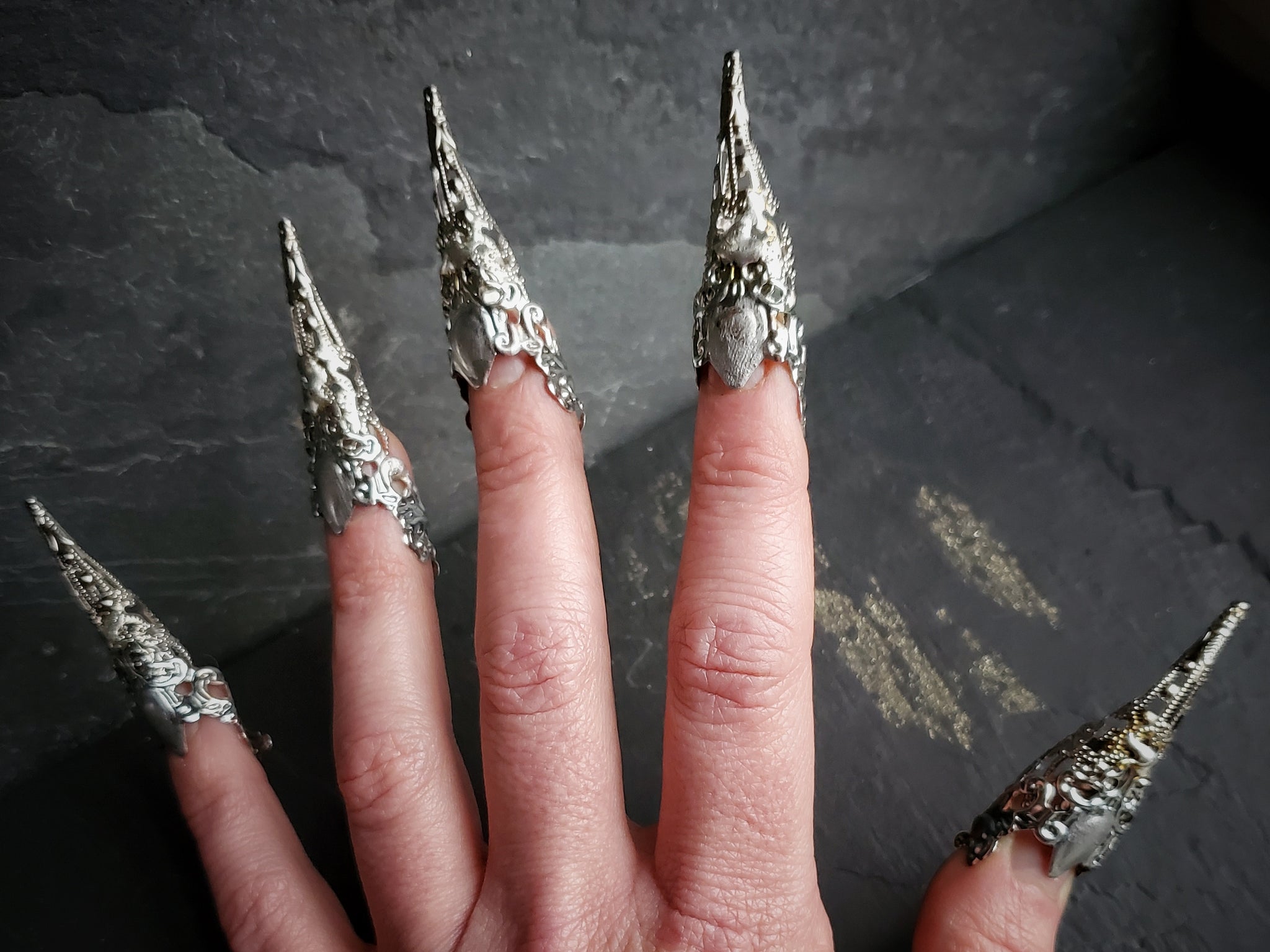 Silver Filigree Nail Armor Claws, Set of 5 or 10
