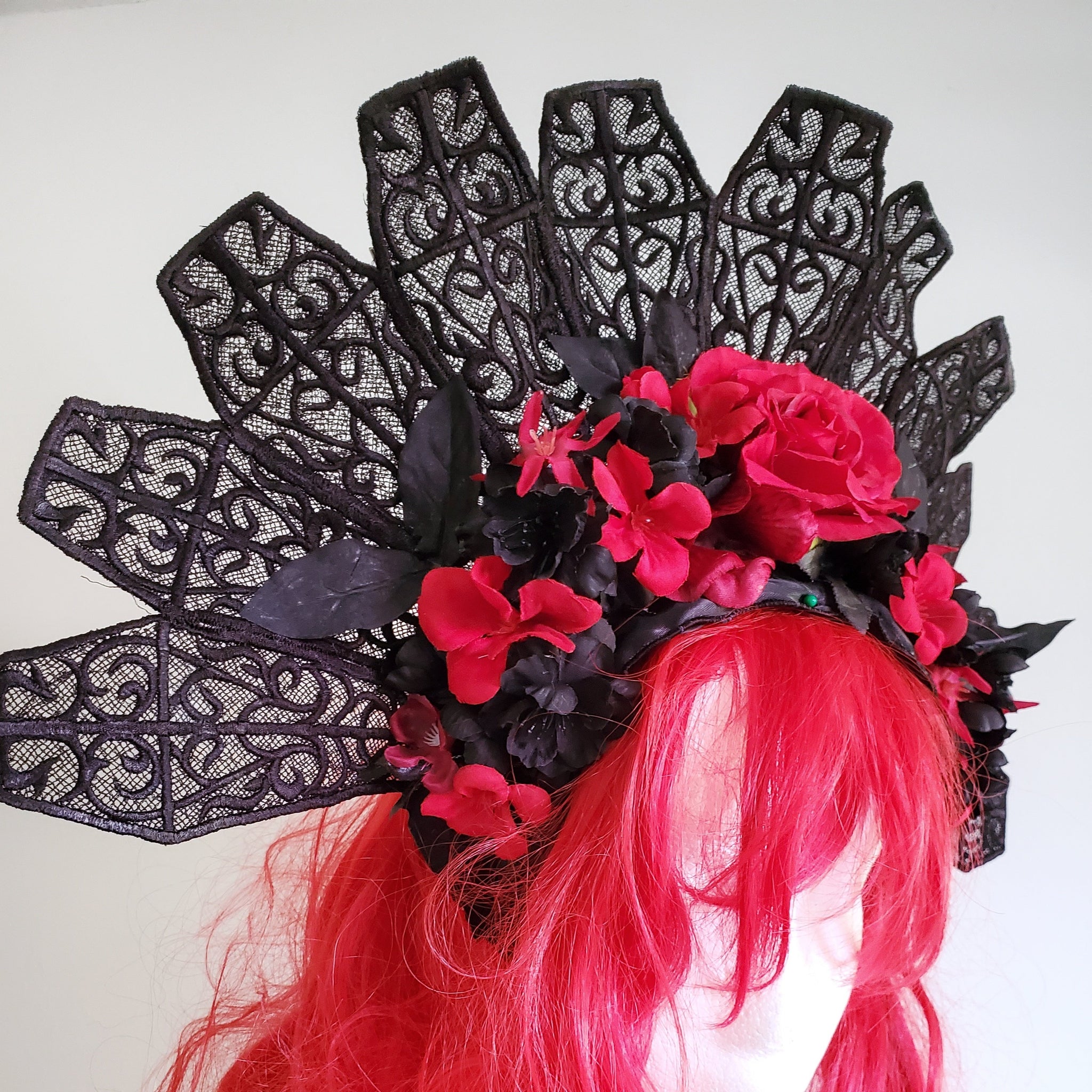 Red and Black Day of the Dead Coffin Crown