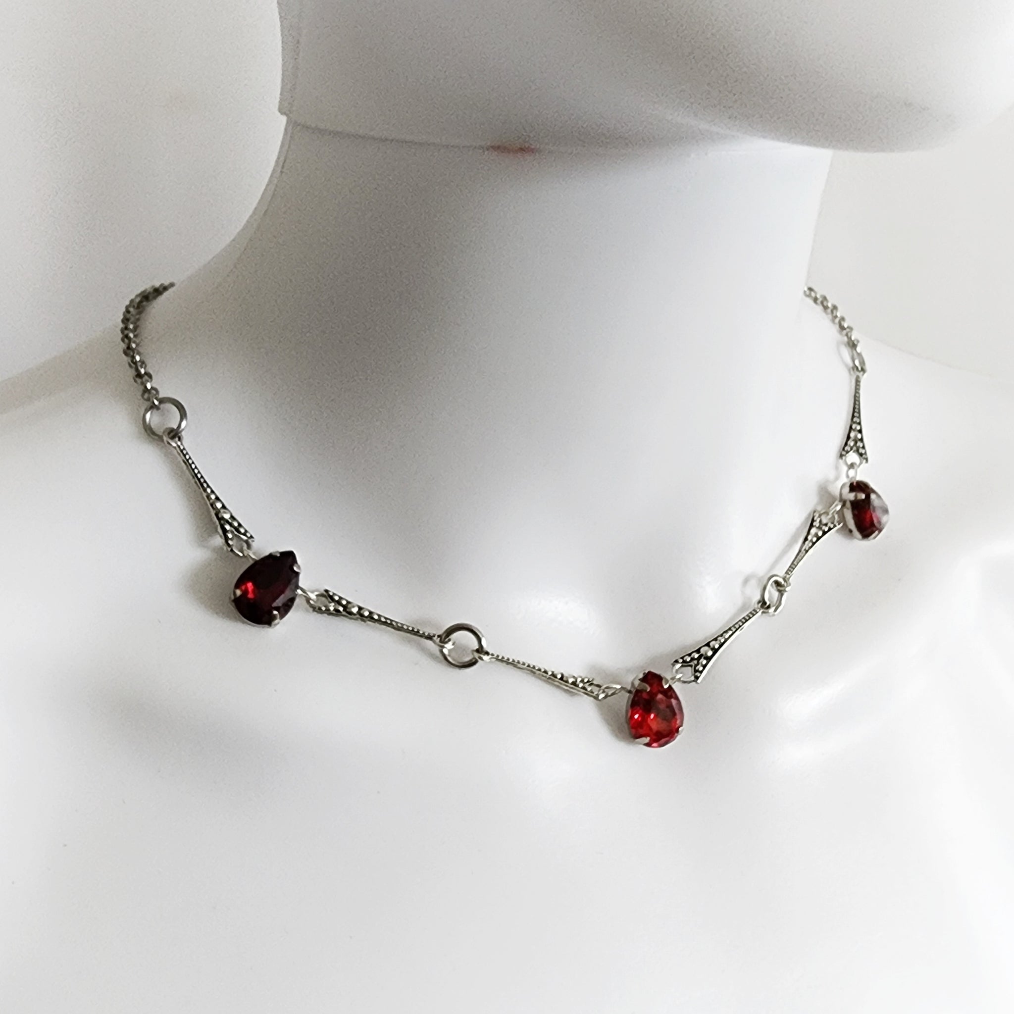 Art Deco Rhinestone Necklace in Purple, Red, or Green