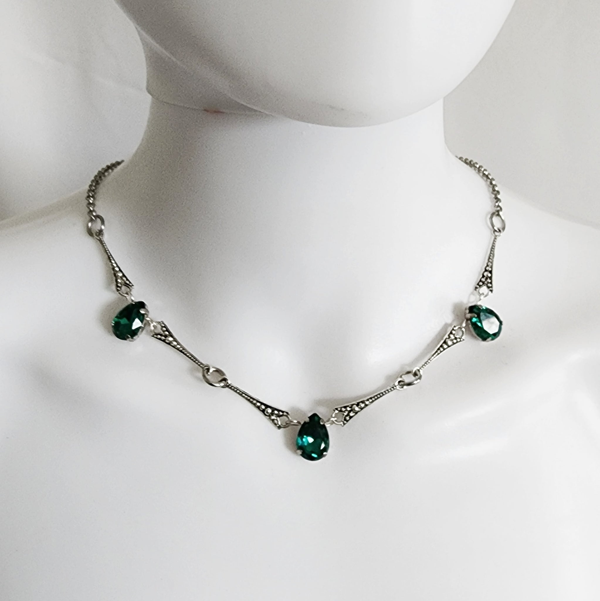 Art Deco Rhinestone Necklace in Purple, Red, or Green