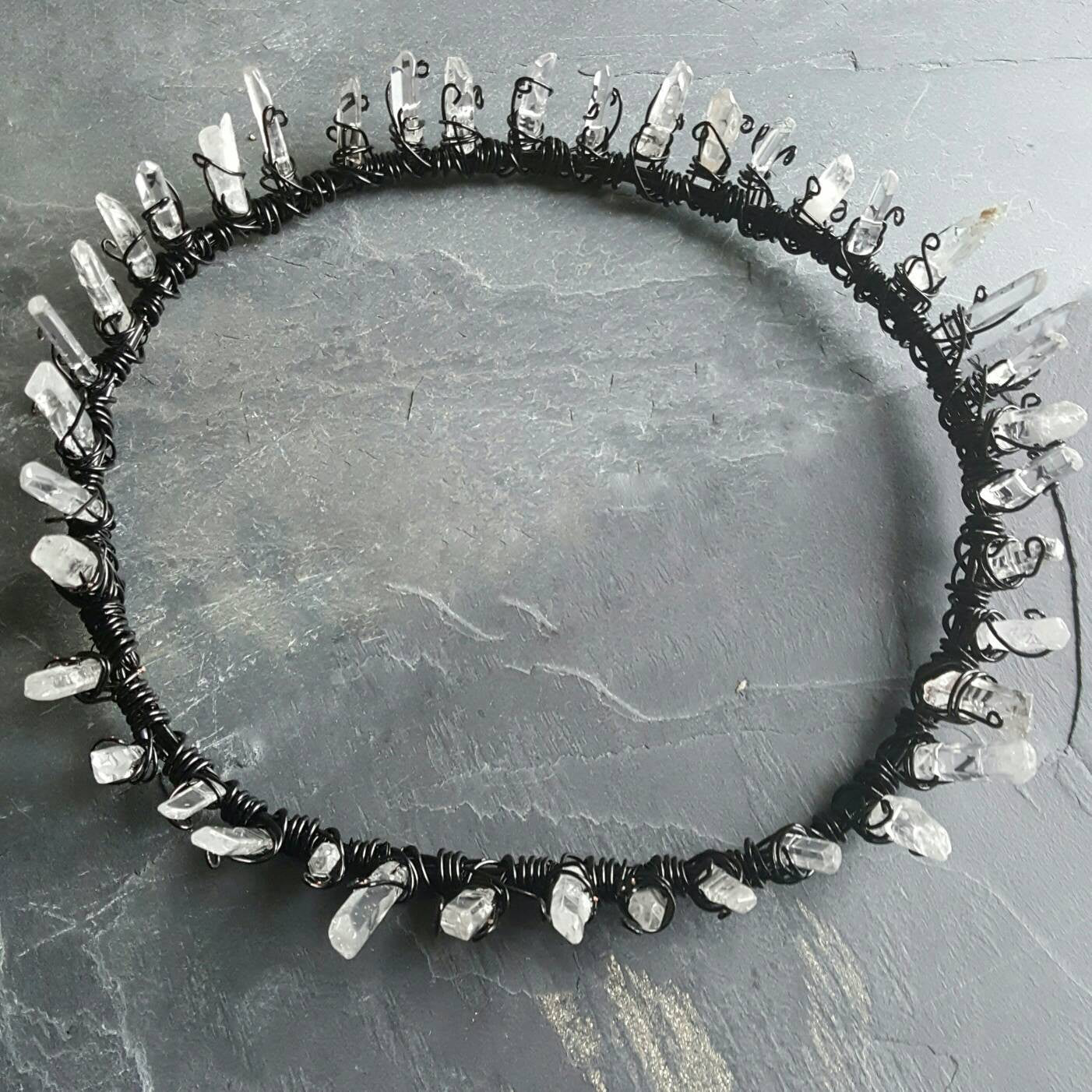Evil Queen Crystal Crown Gothic Wedding Black Tiara - DRAVYNMOOR