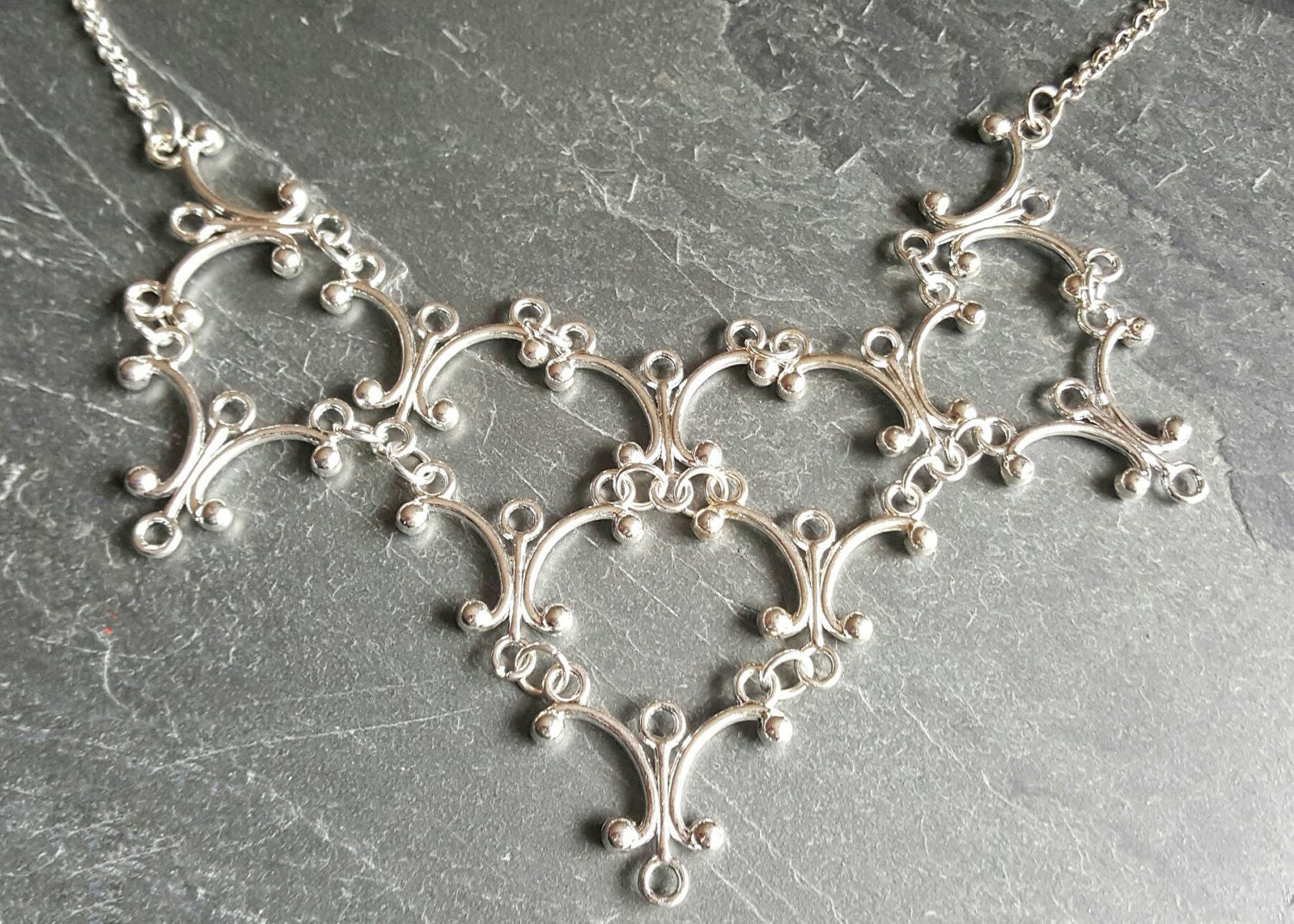 Silver Gothic Necklace - Neo Victorian Goth Jewelry - Ren Faire - Handfasting - Queen Costume - Gothic Lolita - Handmade Statement Necklace - DRAVYNMOOR