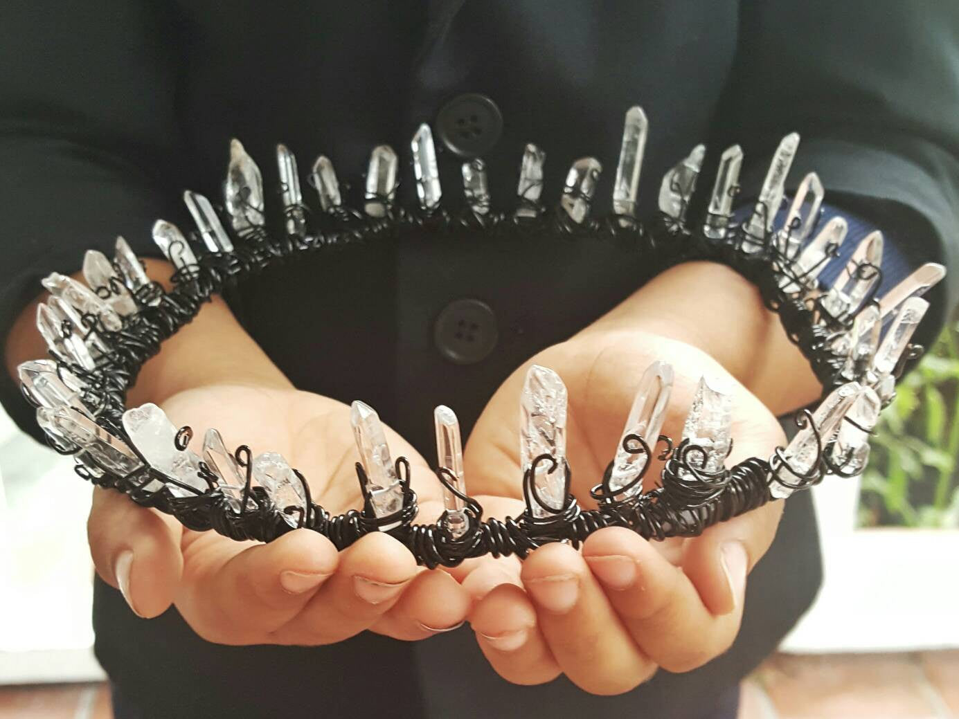 Evil Queen Crystal Crown Gothic Wedding Black Tiara - DRAVYNMOOR