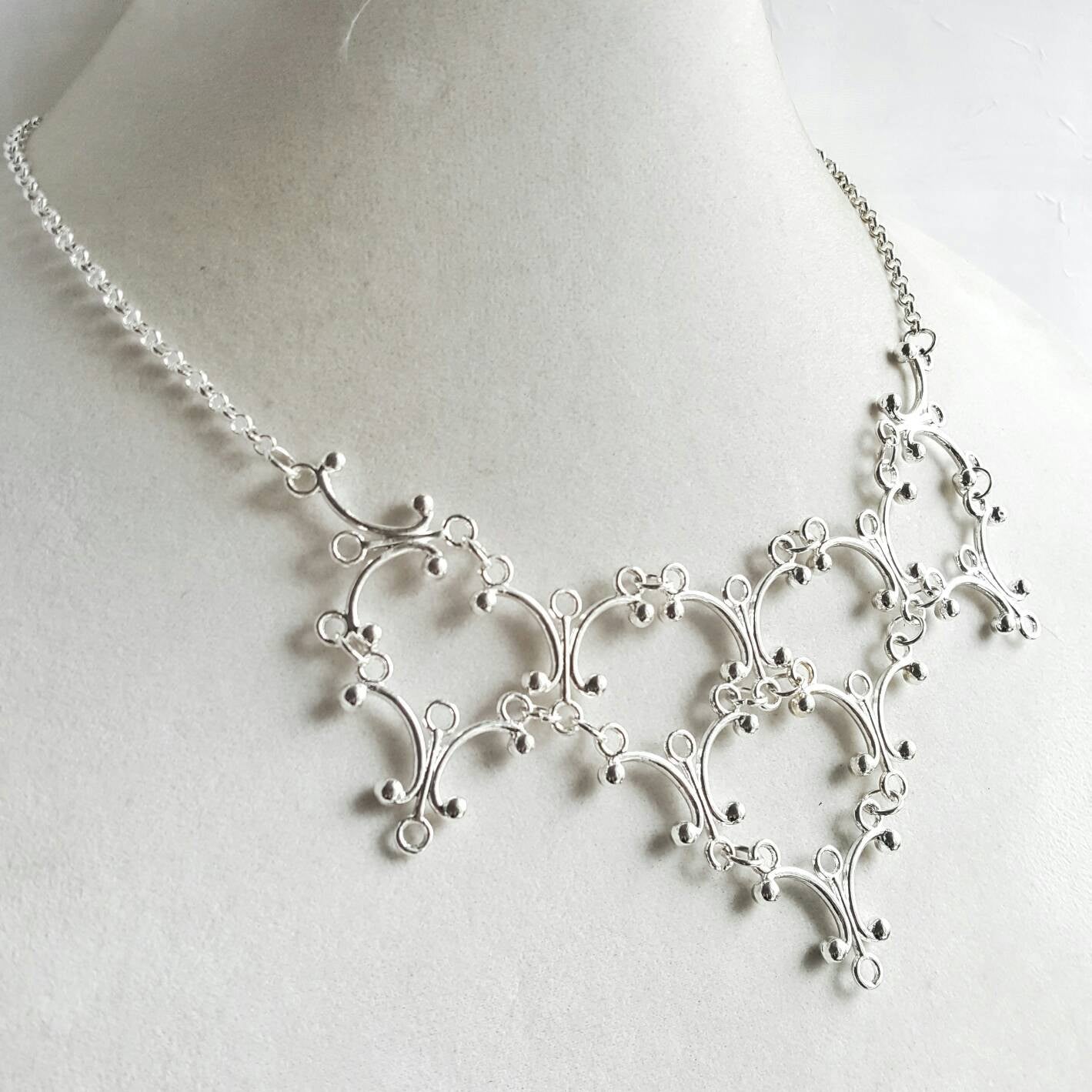Silver Gothic Necklace - Neo Victorian Goth Jewelry - Ren Faire - Handfasting - Queen Costume - Gothic Lolita - Handmade Statement Necklace - DRAVYNMOOR