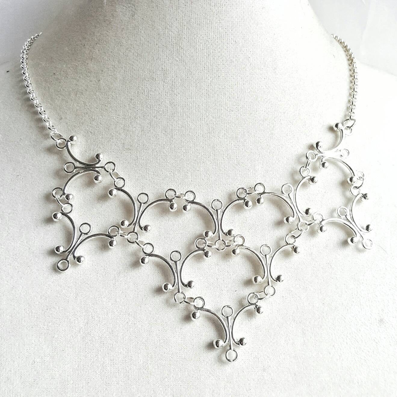 Silver Gothic Necklace - Neo Victorian Goth Jewelry - Ren Faire - Handfasting - Queen Costume - Gothic Lolita - Handmade Statement Necklace - DRAVYNMOOR