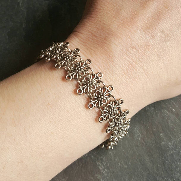 Silver Medieval Statement Bracelet Ren Faire Jewelry Gift - DRAVYNMOOR