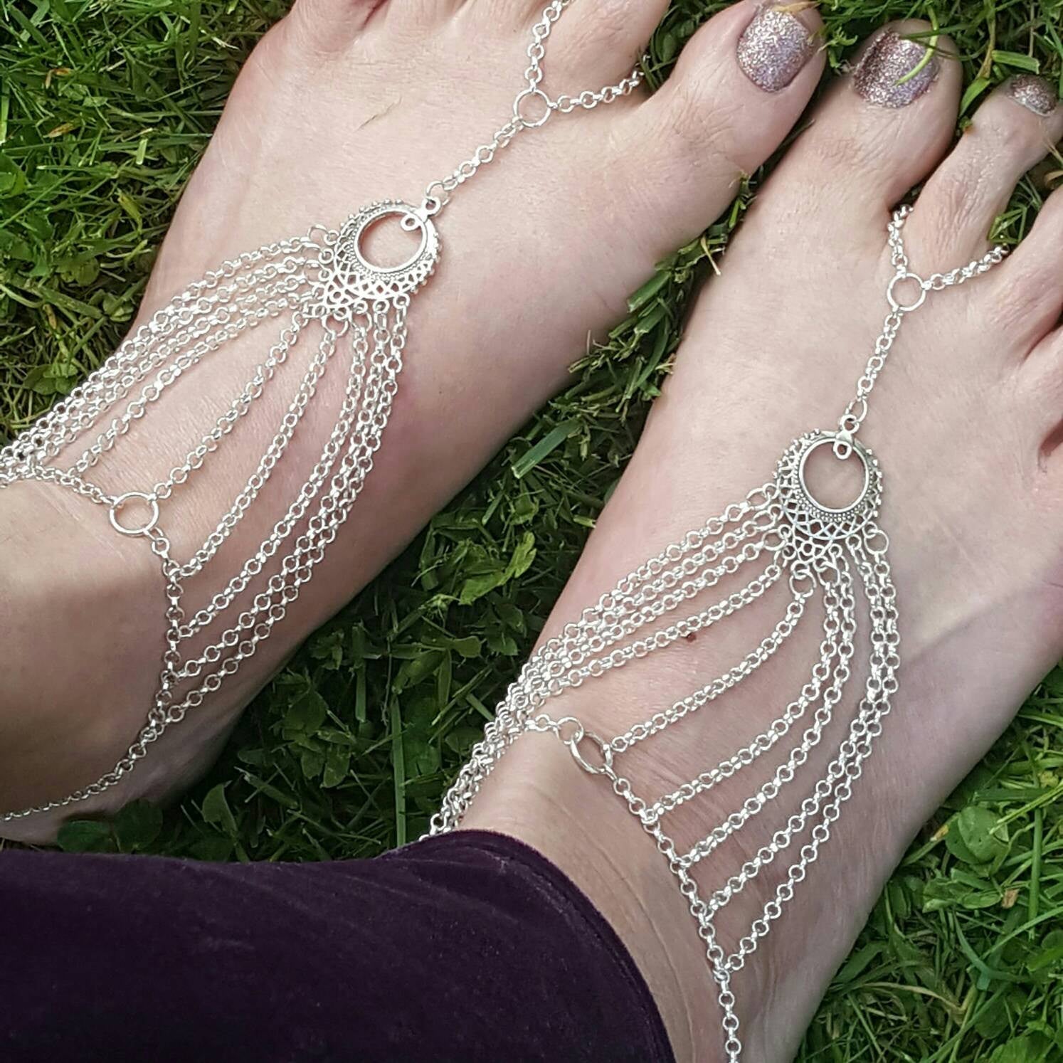 Barefoot Sandals Foot Slave Jewelry Slave Anklet Bohemian Jewelry - DRAVYNMOOR