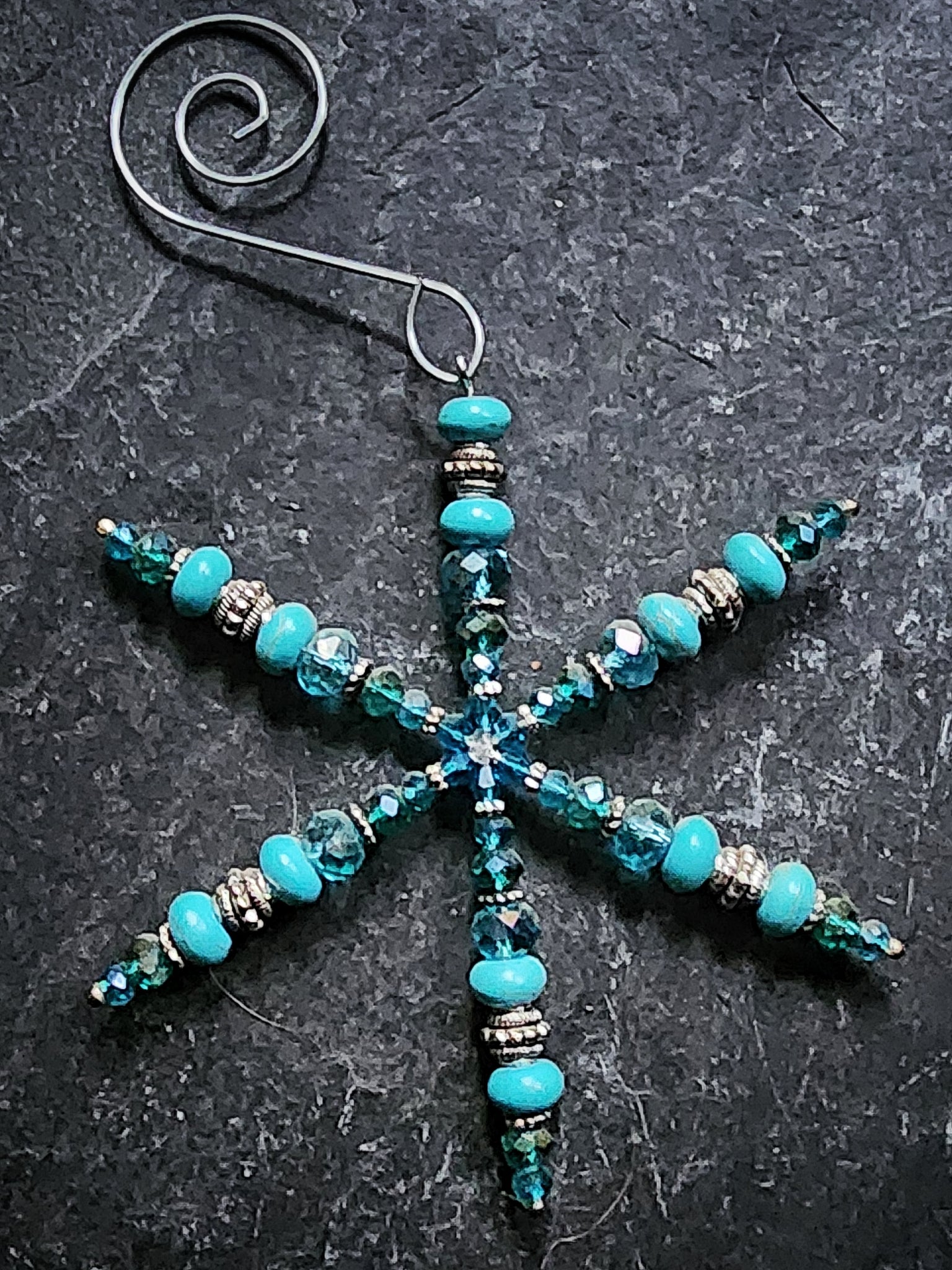 Turquoise Blue Handmade Window Decor Christmas Ornament Snowflake