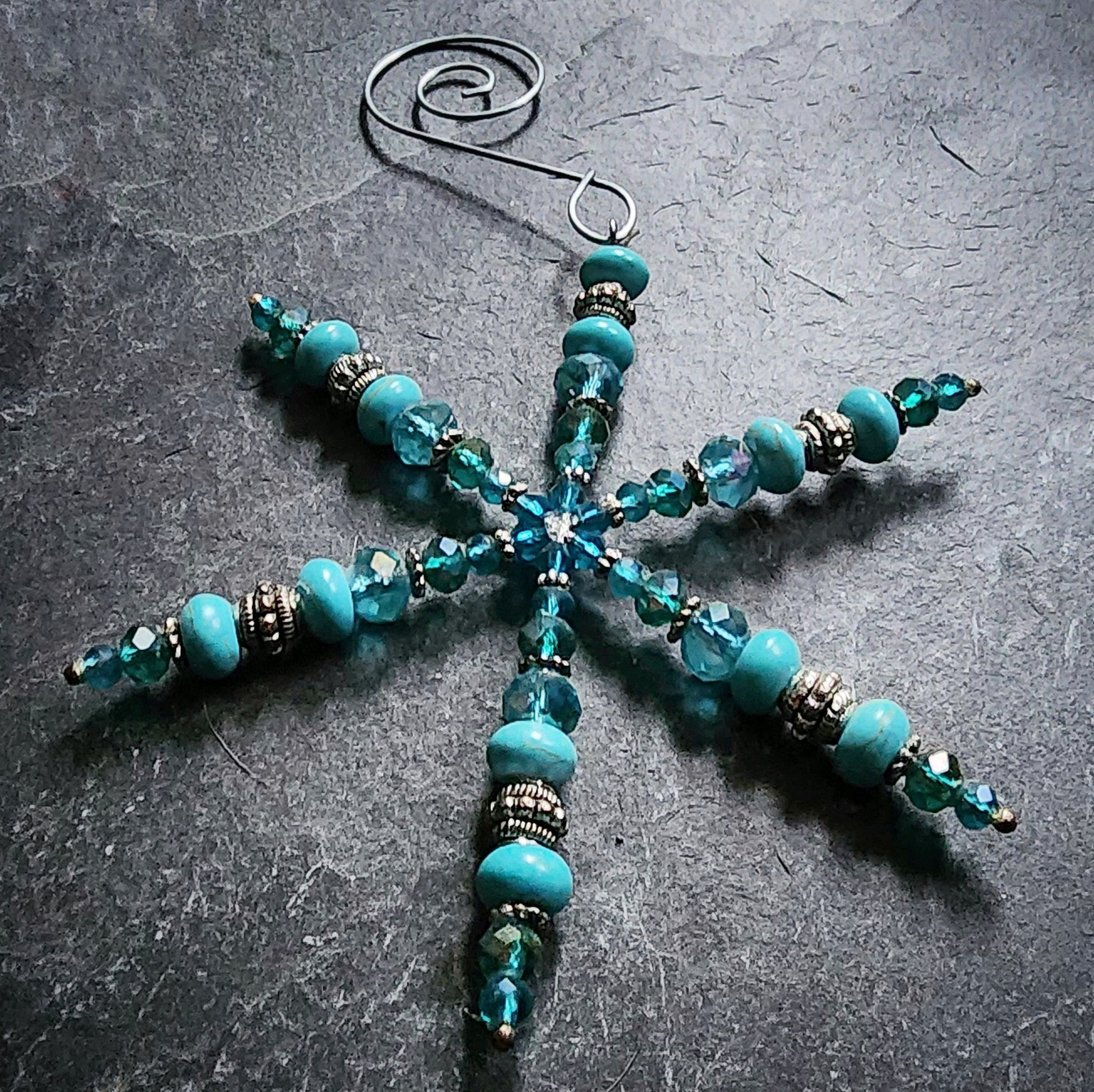 Turquoise Blue Handmade Window Decor Christmas Ornament Snowflake