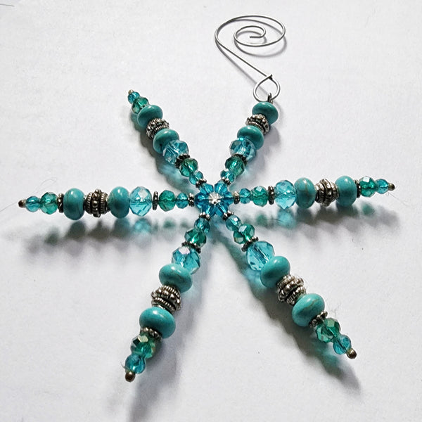 Turquoise Blue Handmade Window Decor Christmas Ornament Snowflake