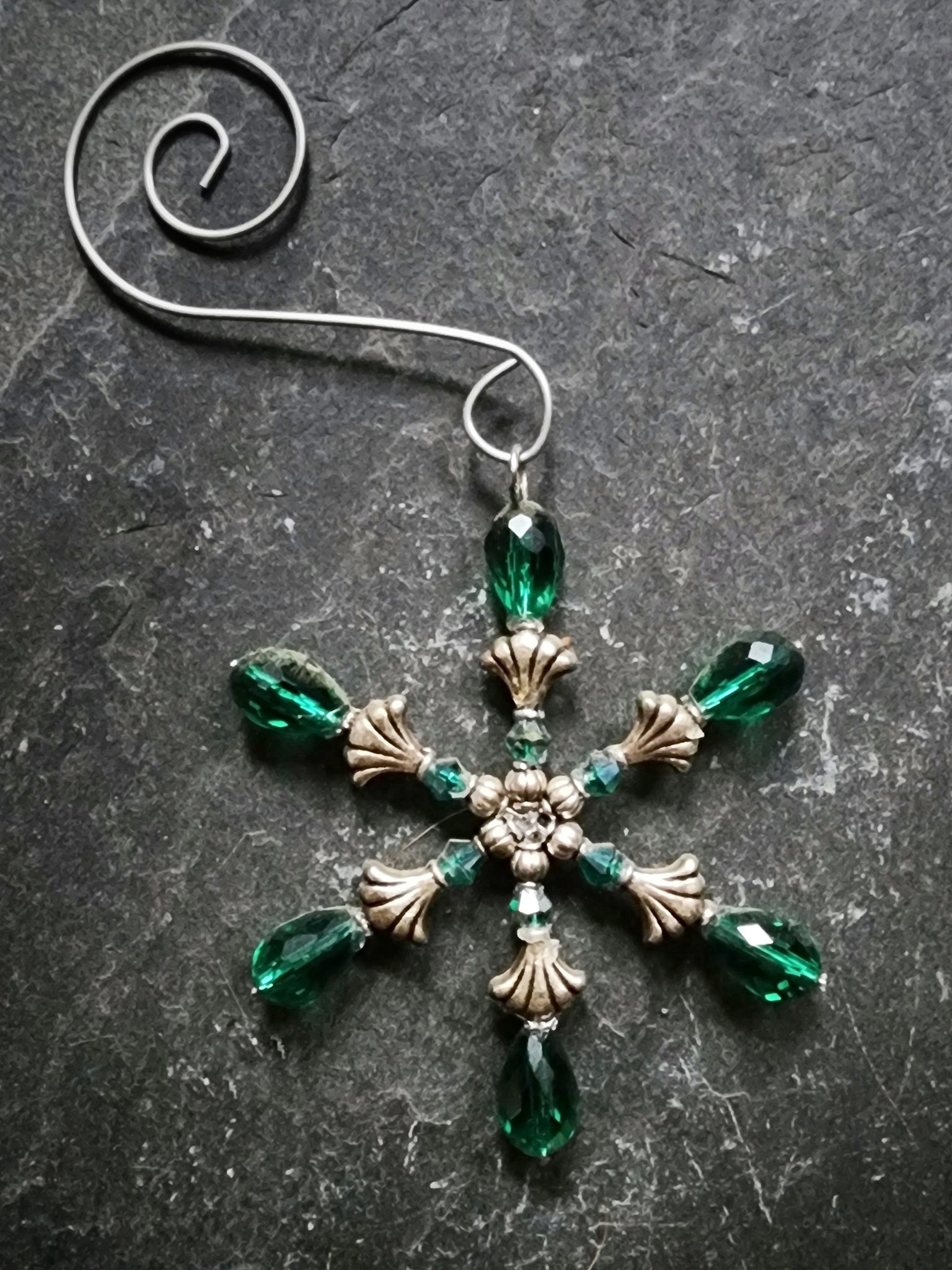 Emerald Green Crystal Snowflake Ornament Handmade Gift Stocking Stuffer