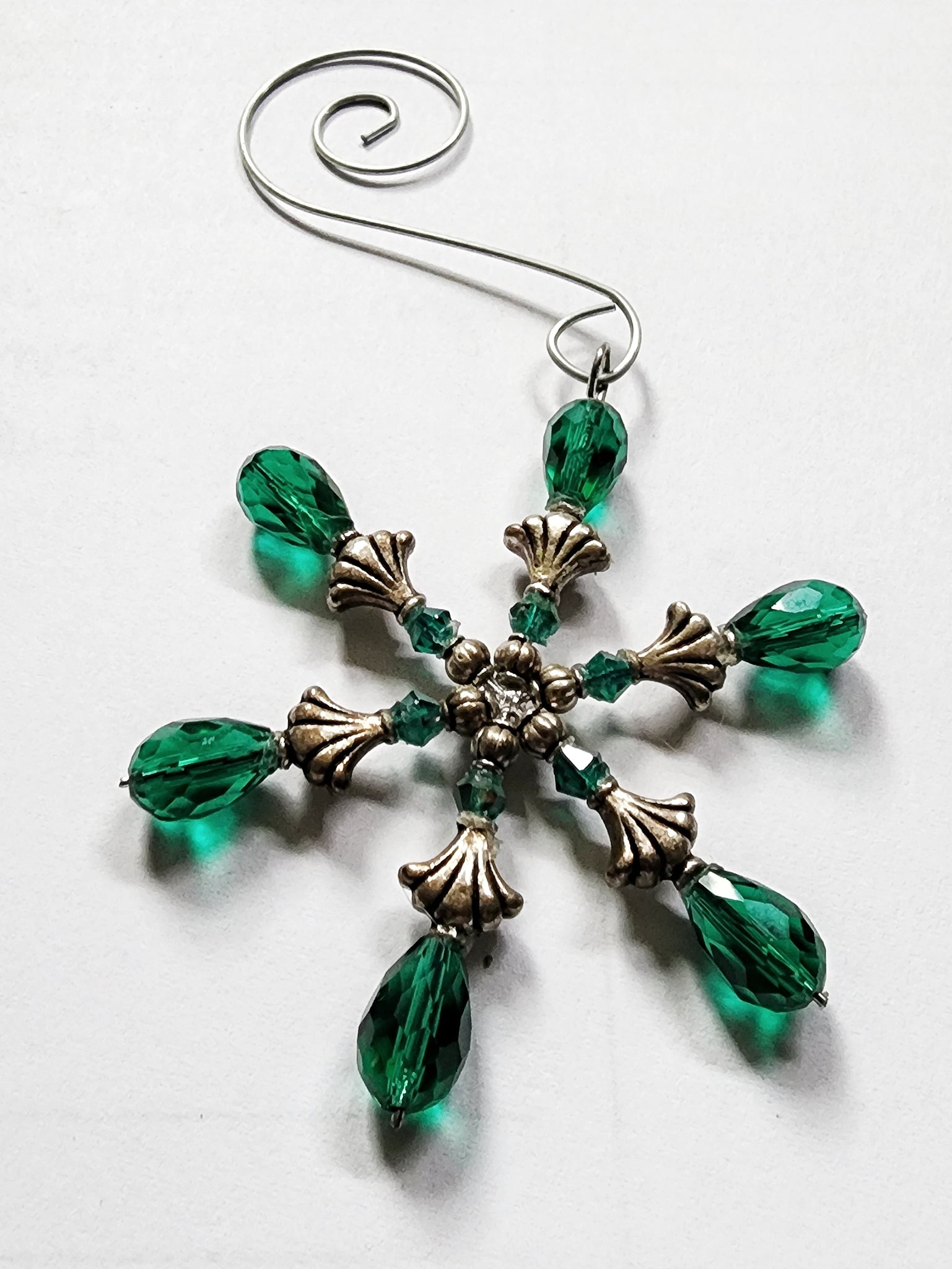 Emerald Green Crystal Snowflake Ornament Handmade Gift Stocking Stuffer