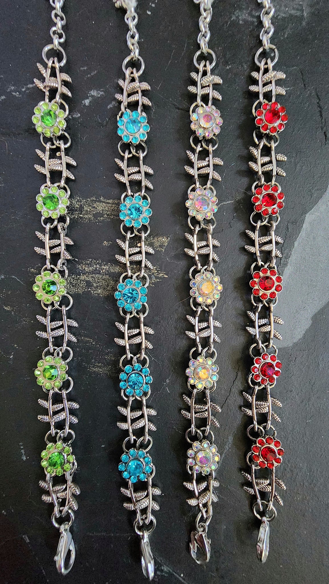 Rhinestone Flower Bracelet in Turquoise, Red, Green or AB