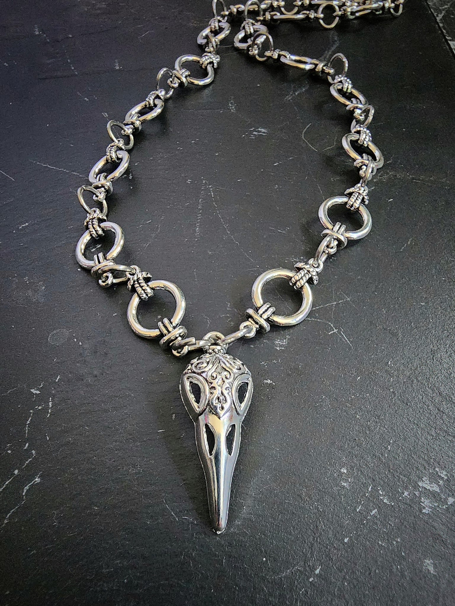 Long Raven Skull Necklace Viking Jewelry