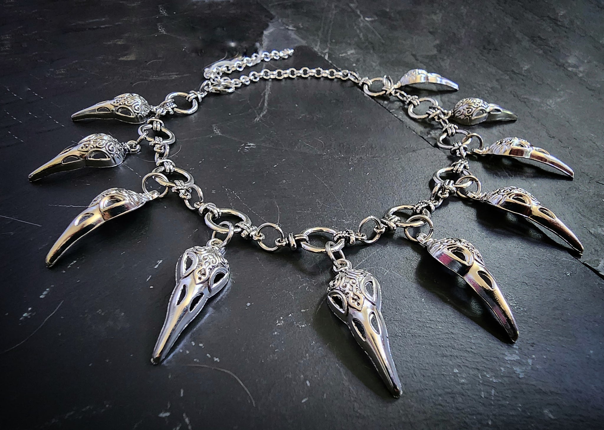 Raven Skull Choker Necklace Goth Jewelry