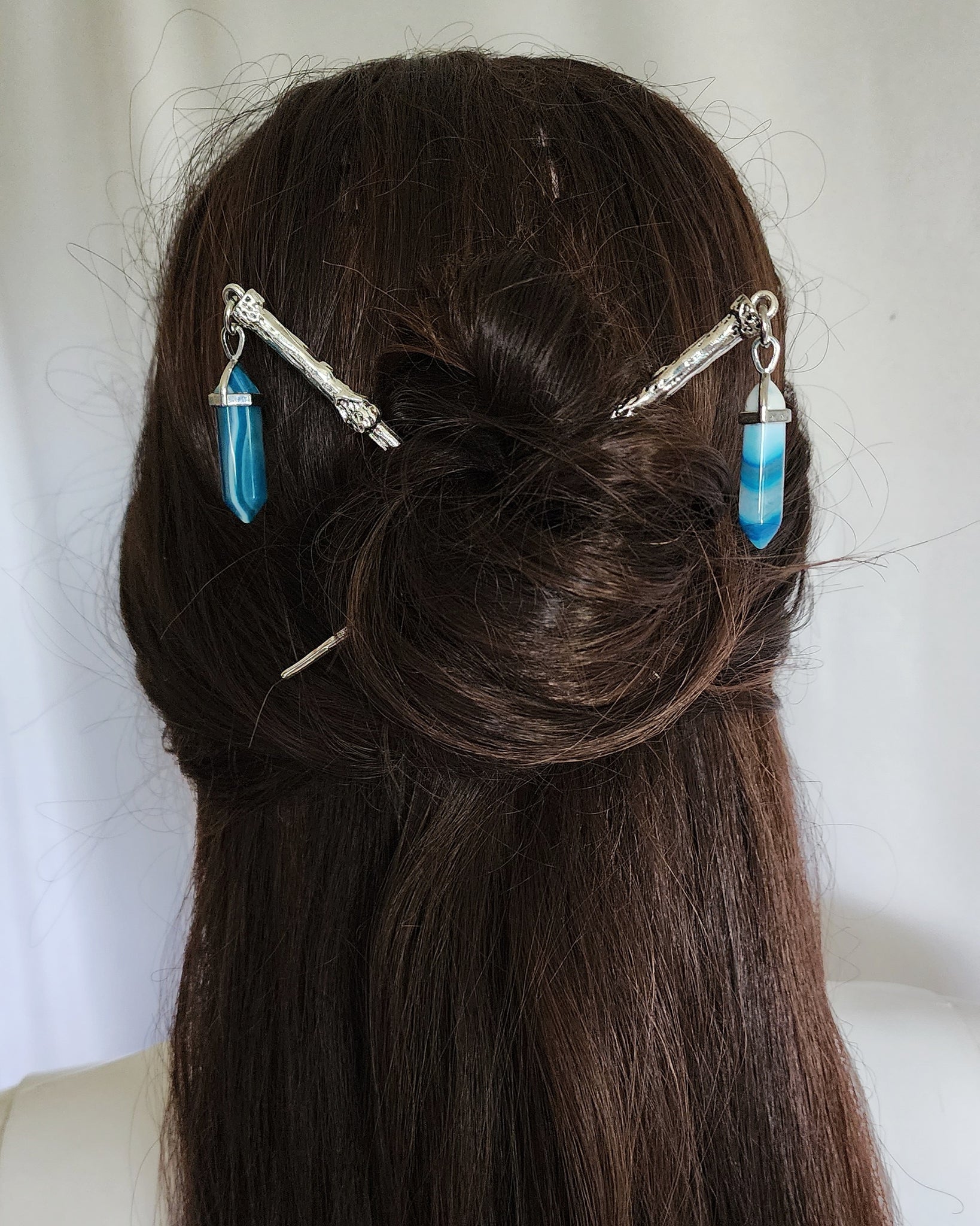 Blue Banded Agate Dangle Hair sticks