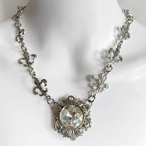 Fleur De Lis Rhinestone Statement Necklace