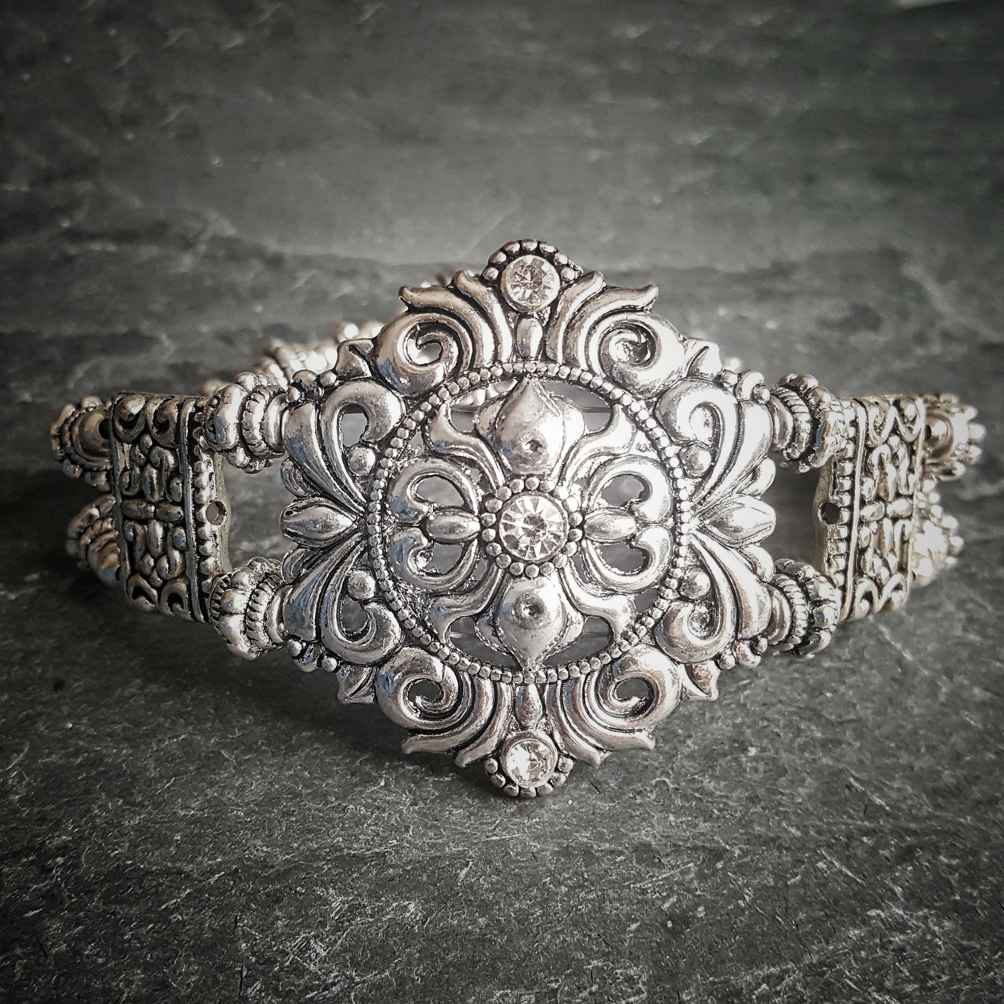 Silver Shield Bracelet Rhinestone Bridal Jewelry
