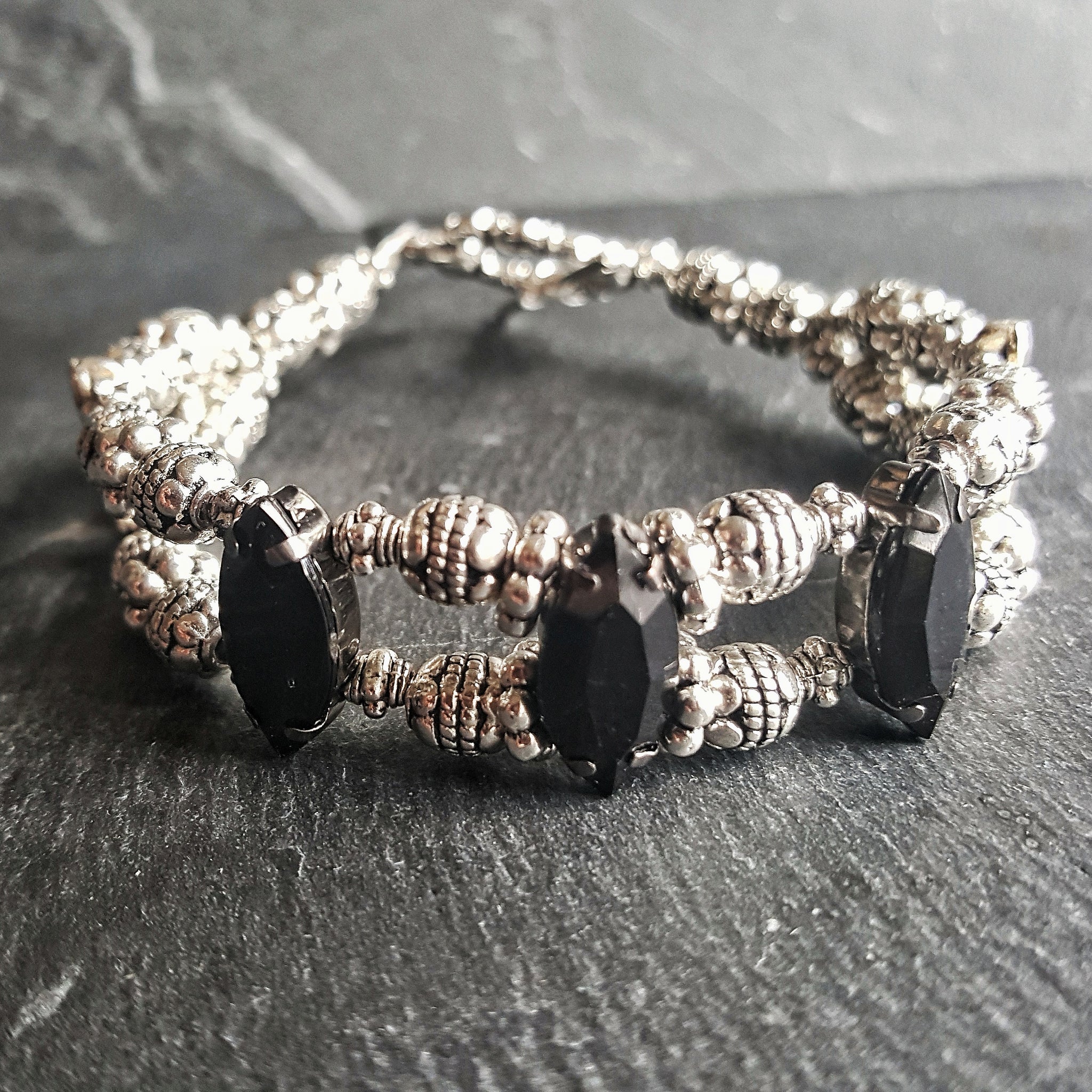 Black Marquise Rhinestone Gothic Bracelet - Victorian Jewelry - DRAVYNMOOR