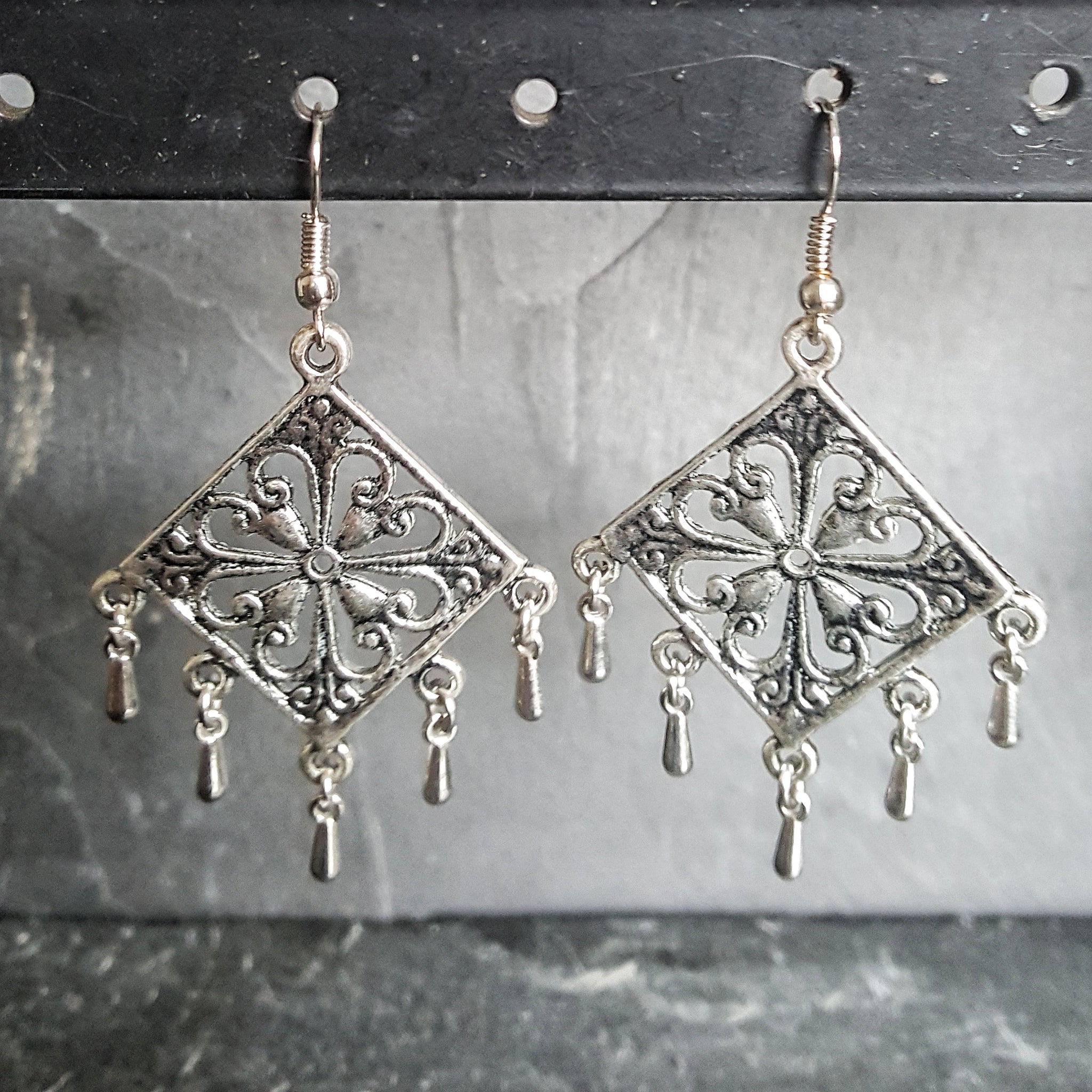 Square Silver Chandelier Earring Bohemian Jewelry - DRAVYNMOOR