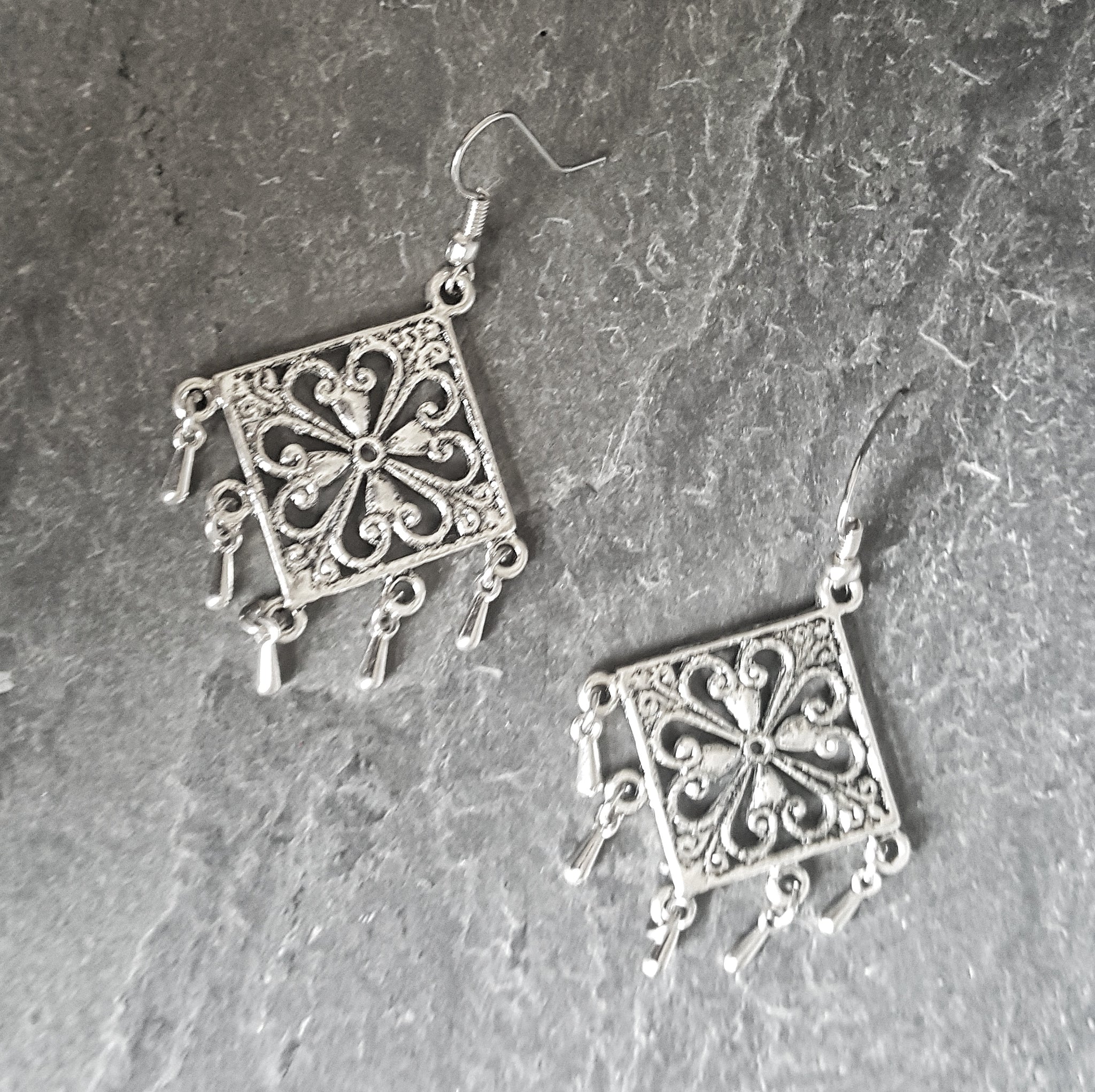 Square Silver Chandelier Earring Bohemian Jewelry - DRAVYNMOOR