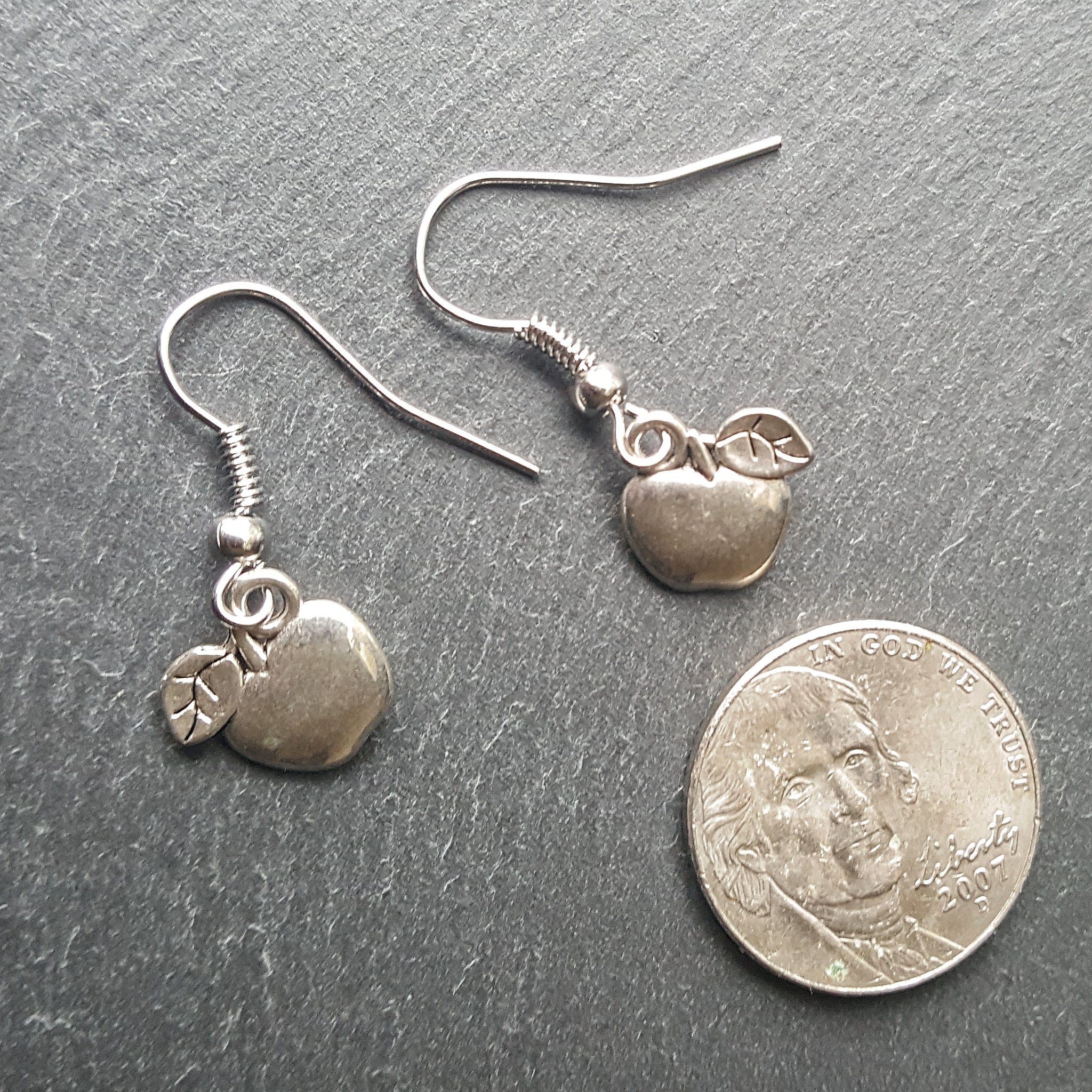 Silver Apple Earrings Teacher Gift - DRAVYNMOOR