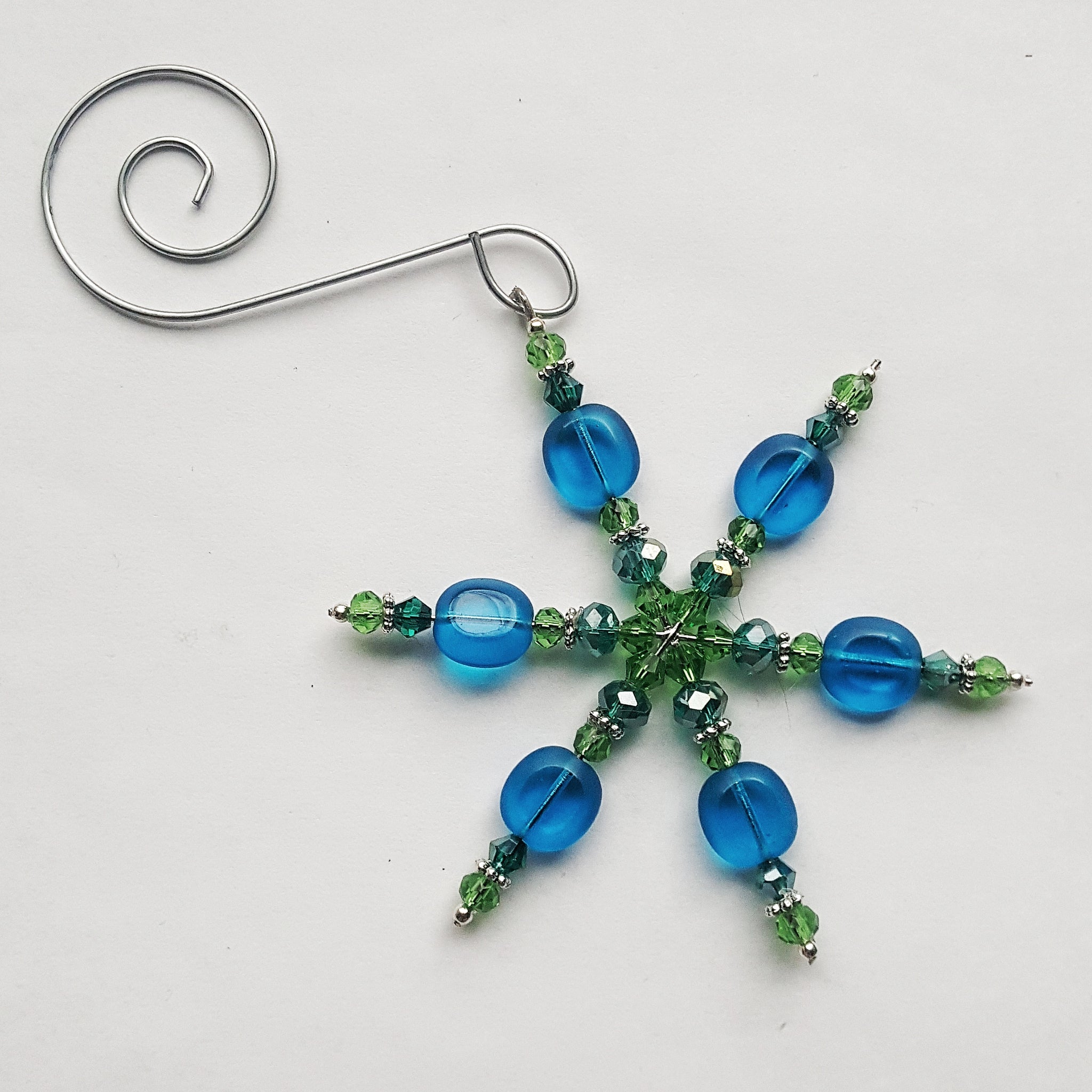 Blue and Green Snowflake Christmas Ornament Handmade Gift