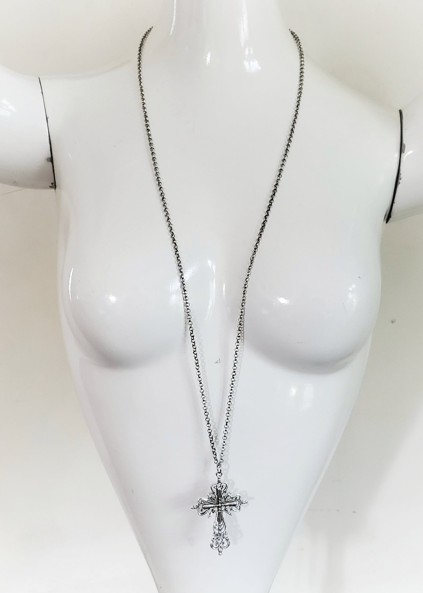 Silver Gothic Cross Necklace Fantasy Jewelry