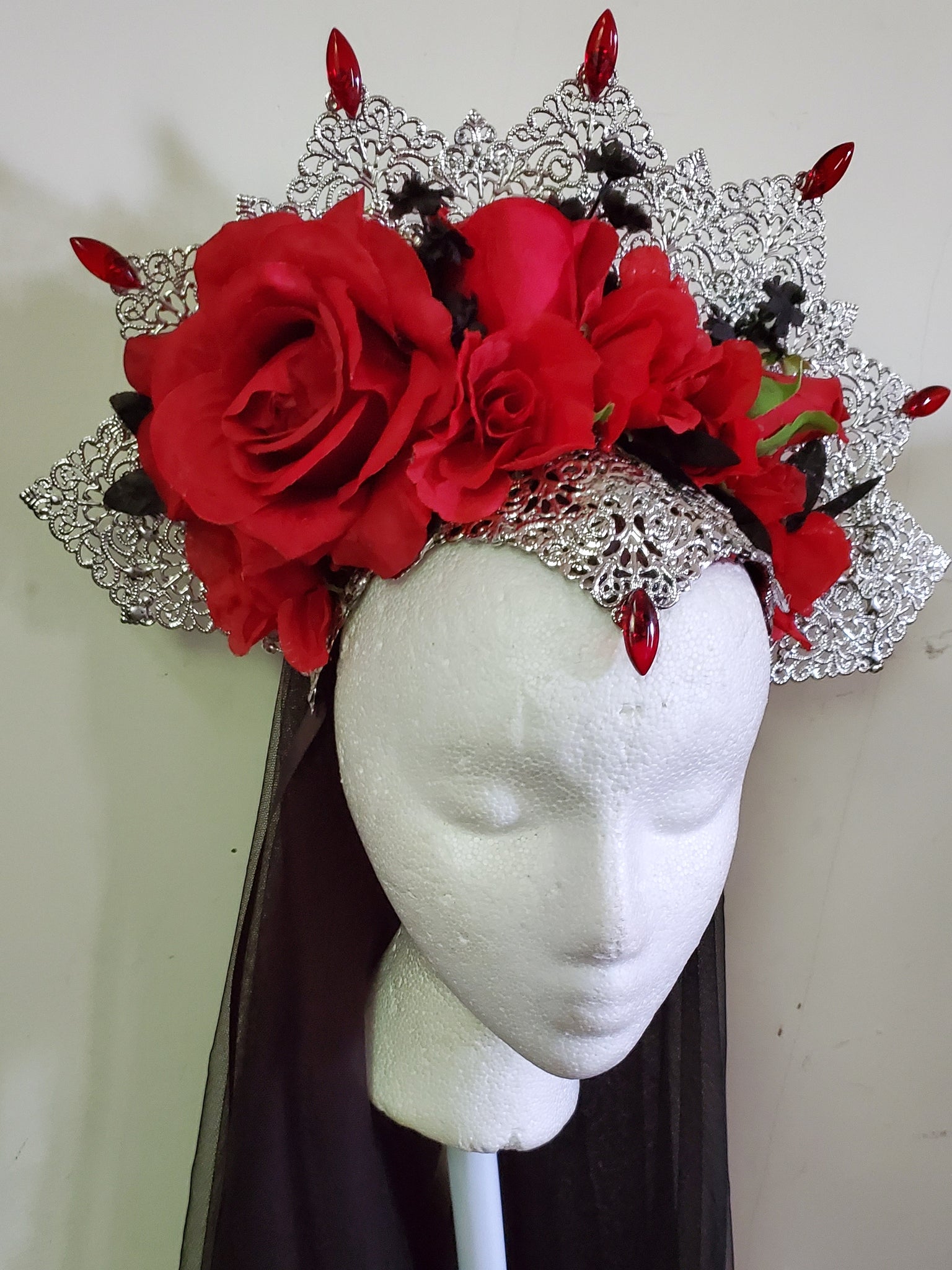 Custom Crown Deposit - Filigree Silver Flower Crown with Veil