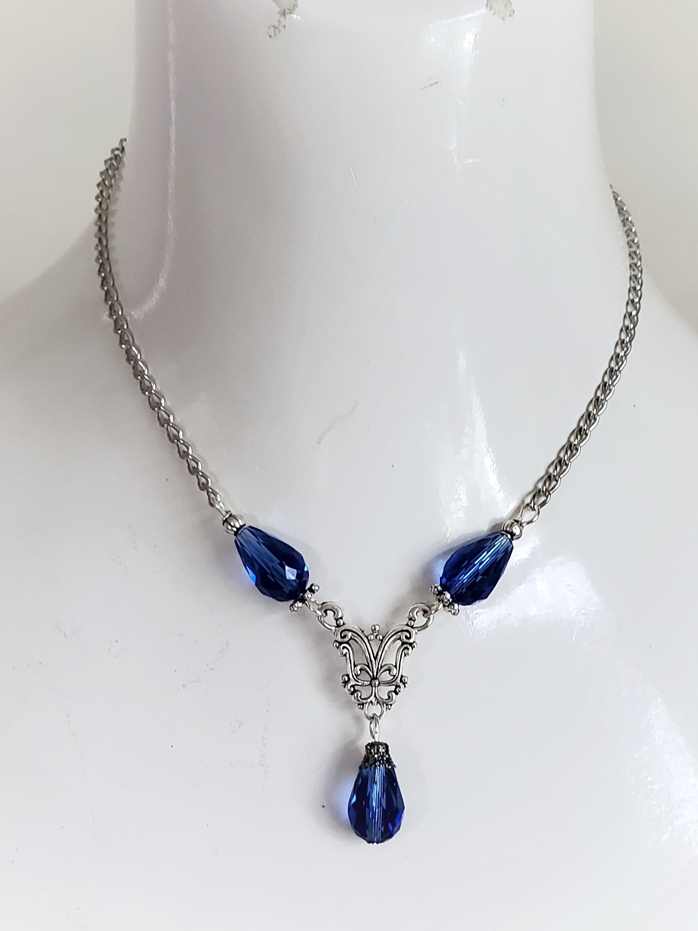 Blue Gothic Teardrop Necklace Handmade Jewelry Gift