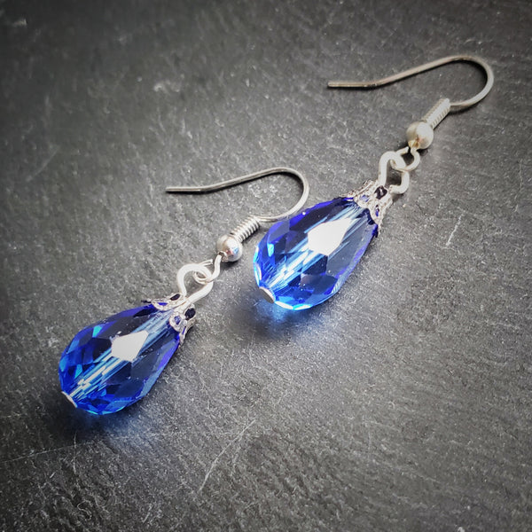 Blue Crystal Teardrop Earrings Handmade Jewelry