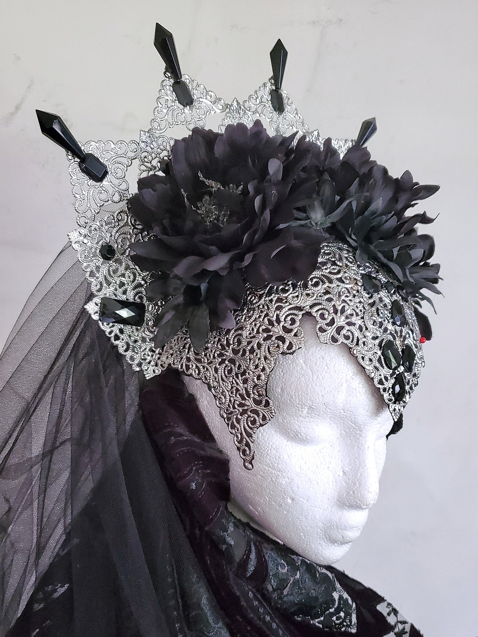 Custom Crown Deposit - Filigree Silver Flower Crown with Veil