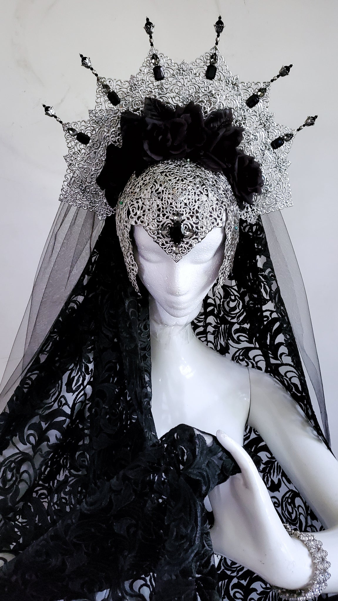 Custom Crown Deposit - Filigree Silver Flower Crown with Veil