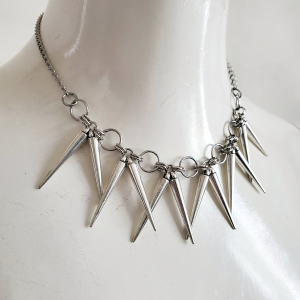 Silver Spike Thorn Barbed Wire Necklace Punk Jewelry