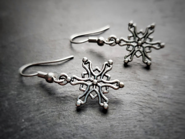 Silver Snowflake Earrings Winter Jewelry Christmas Gift Idea