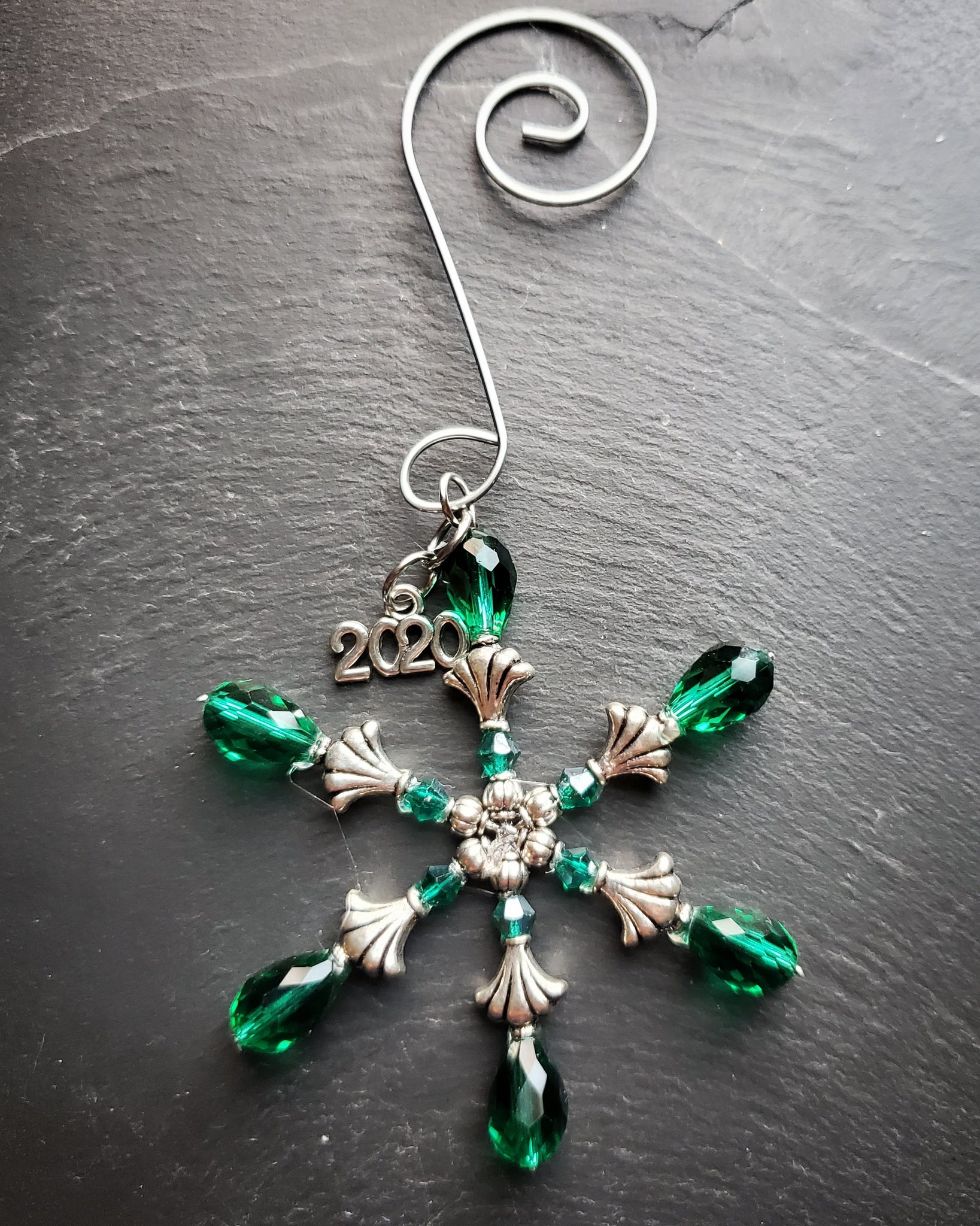 Emerald Green Crystal Snowflake Ornament Handmade Gift Stocking Stuffer