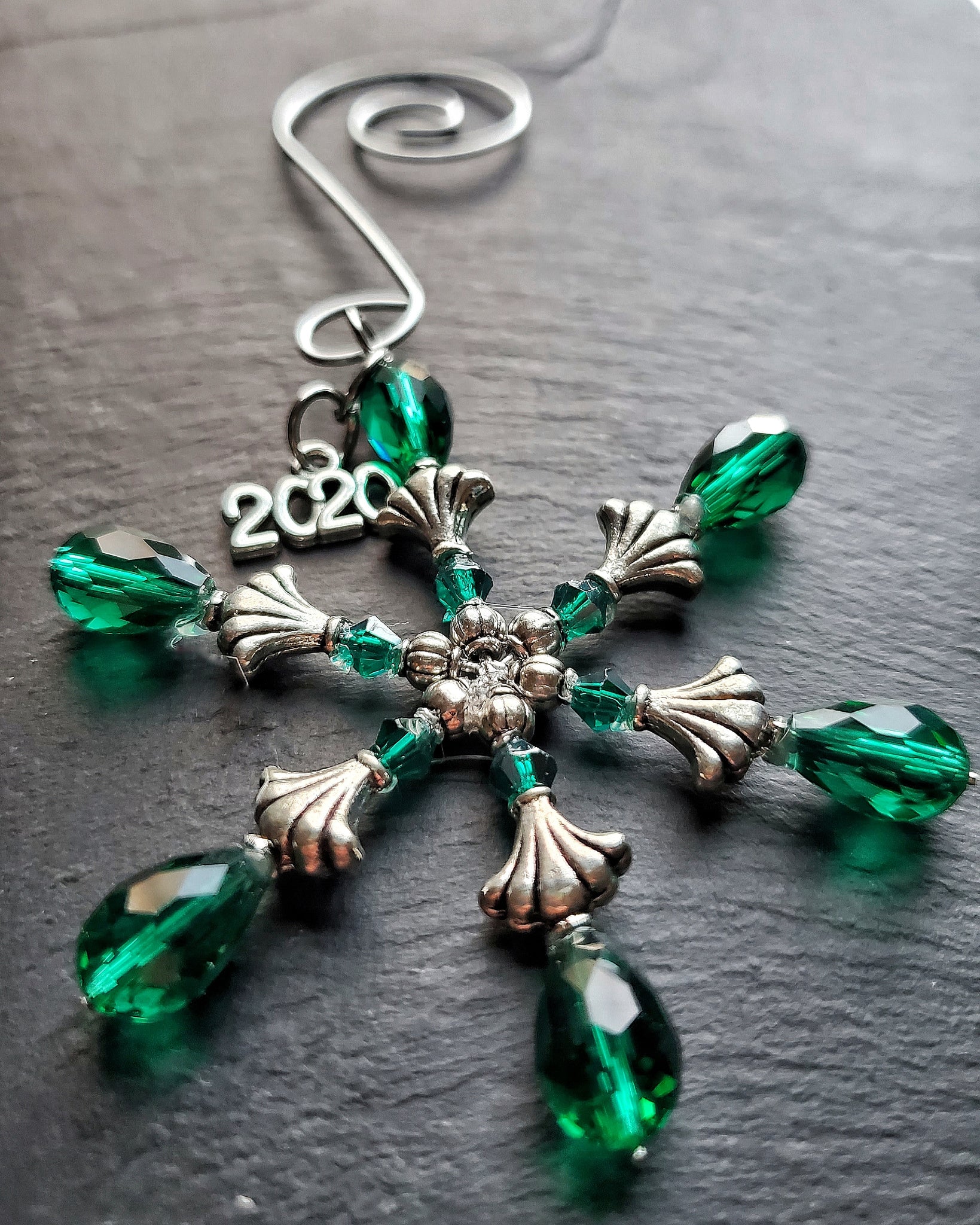 Emerald Green Crystal Snowflake Ornament Handmade Gift Stocking Stuffer