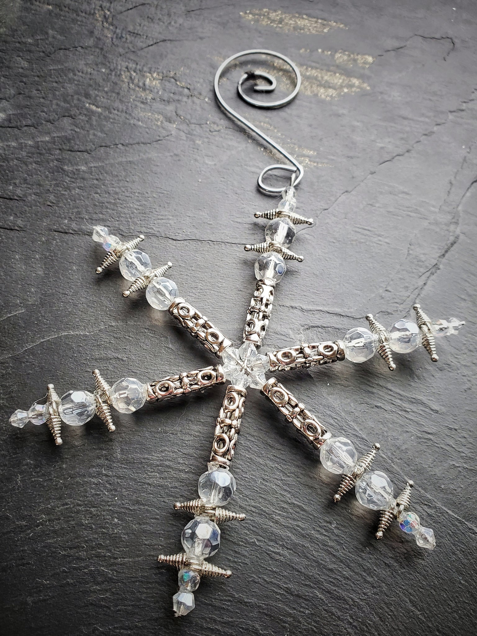 Silver and Crystal Snowflake Ornament Handmade Gift